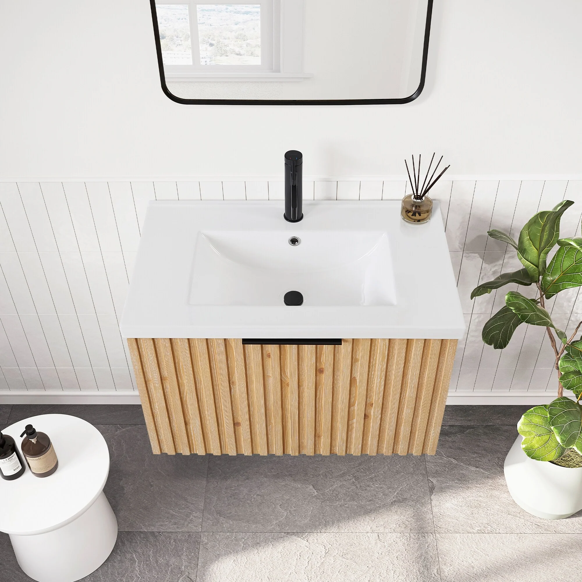 Manila Floating Bath Vanity with Ceramic Basin Top without Mirror
