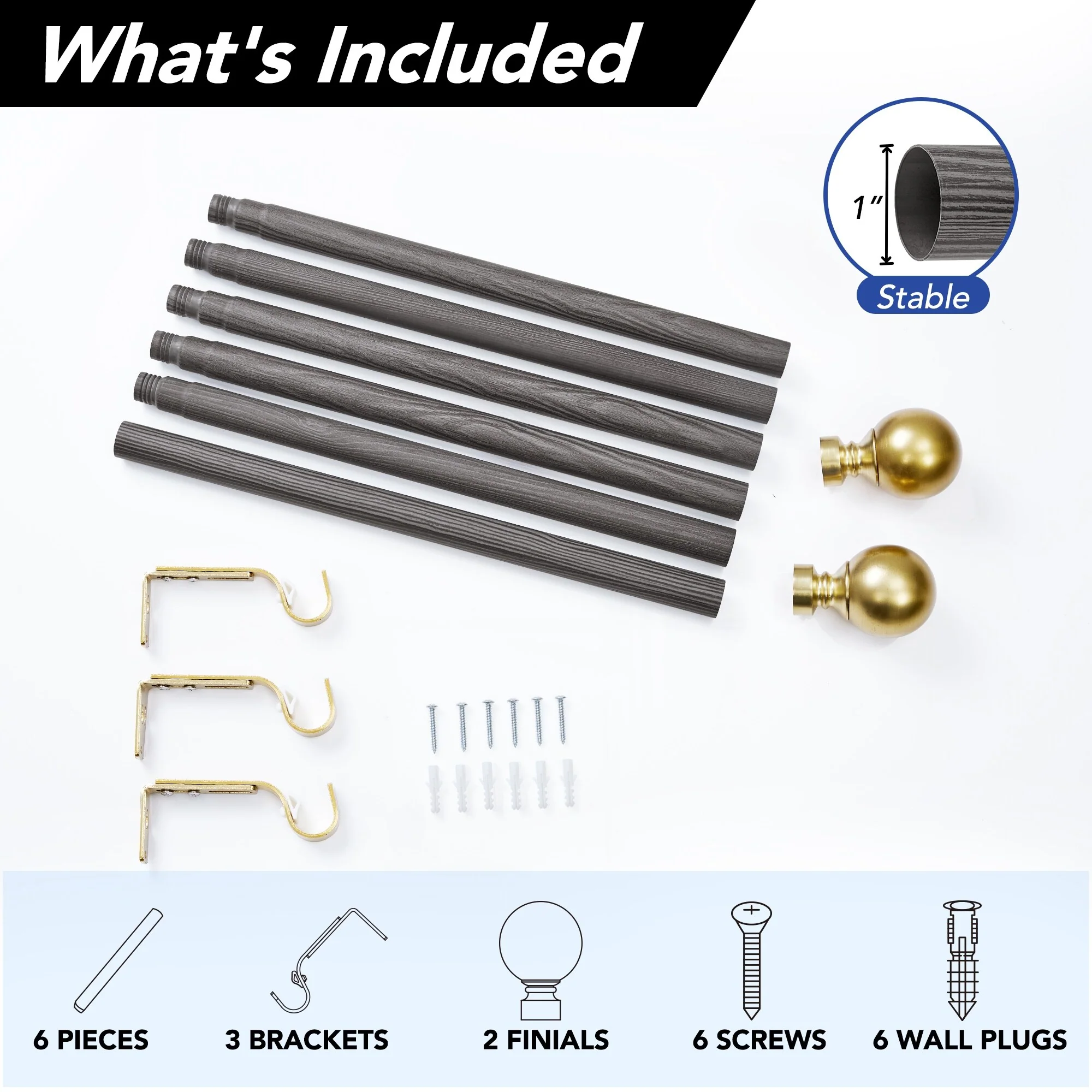 Deconovo 1 Inch Window Curtain Rod