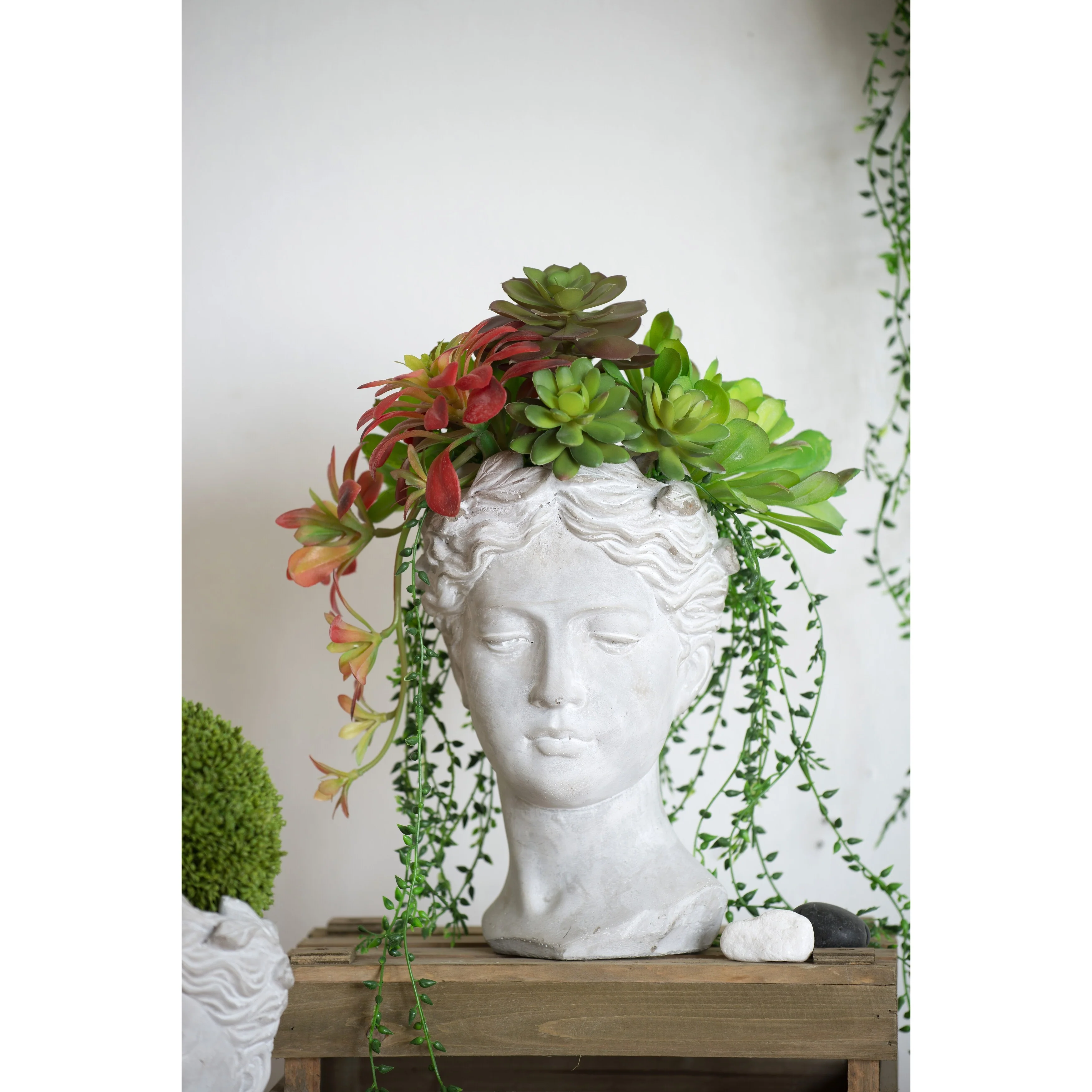 Greek Style Cement Head Planter - Indoor Outdoor Home Garden Decor, D7