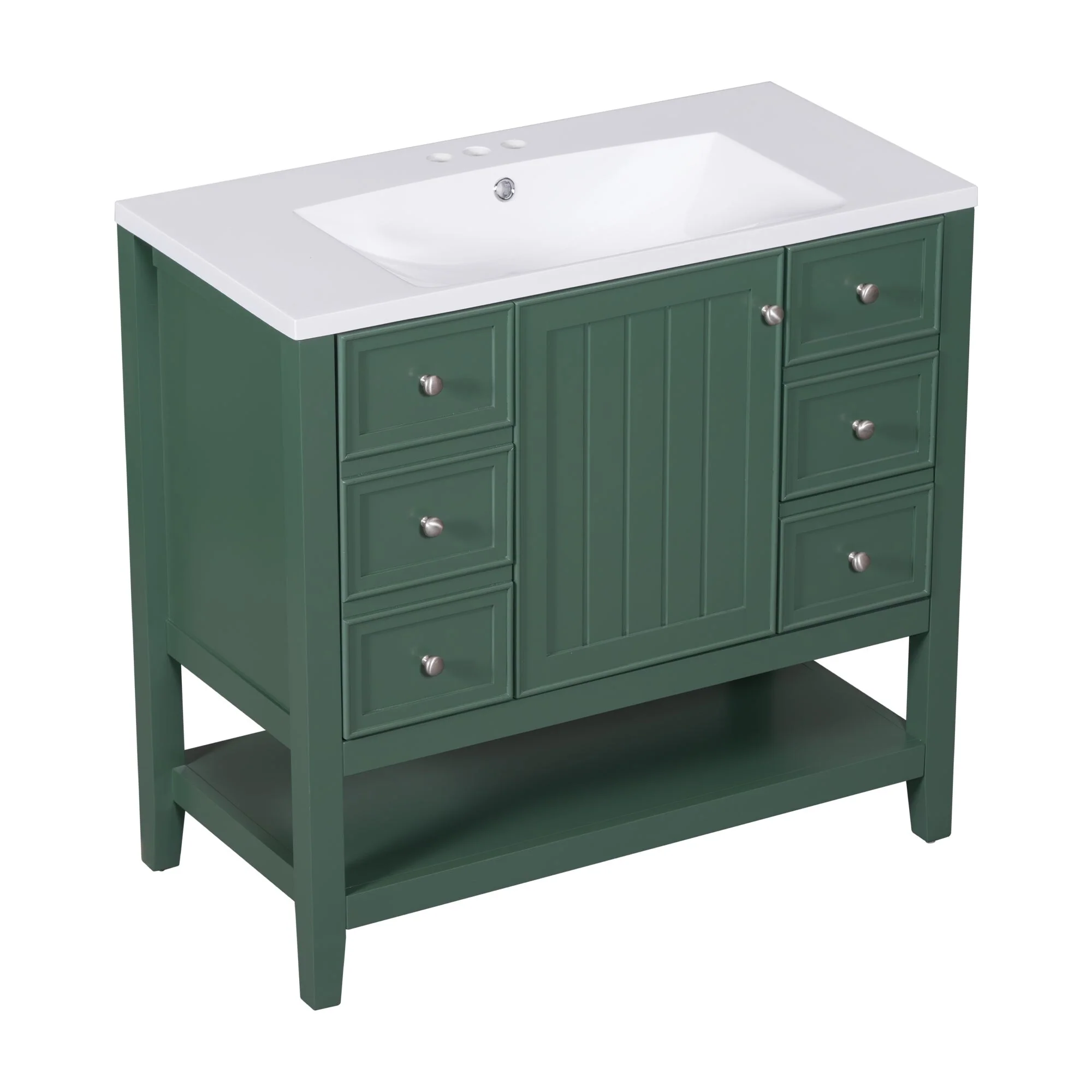36 Inch Freestanding Bathroom Vanity Set with Drawers and Ceramic Sink