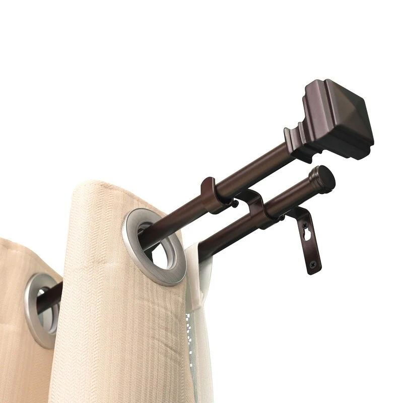 Utopia Alley Window Treatment Telescoping Double Curtain Rod Set with Classic Cap, 5/8-Inch Diameter, Oil Rubbed Bronze