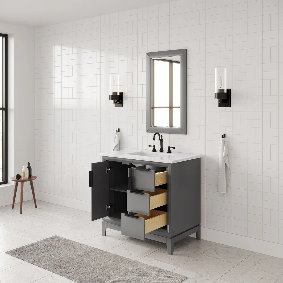 Elizabeth 36-Inch Single Sink Carrara White Marble Vanity
