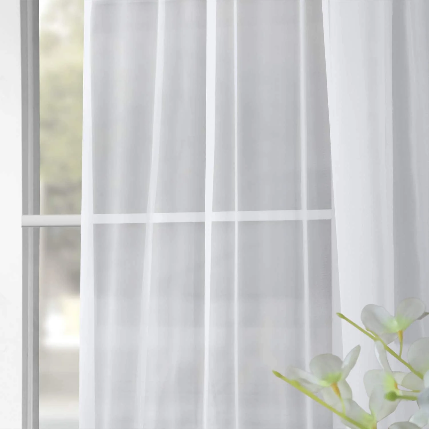 Exclusive Fabrics White Poly Voile Sheer Curtain Panel Pair (2 Panels)
