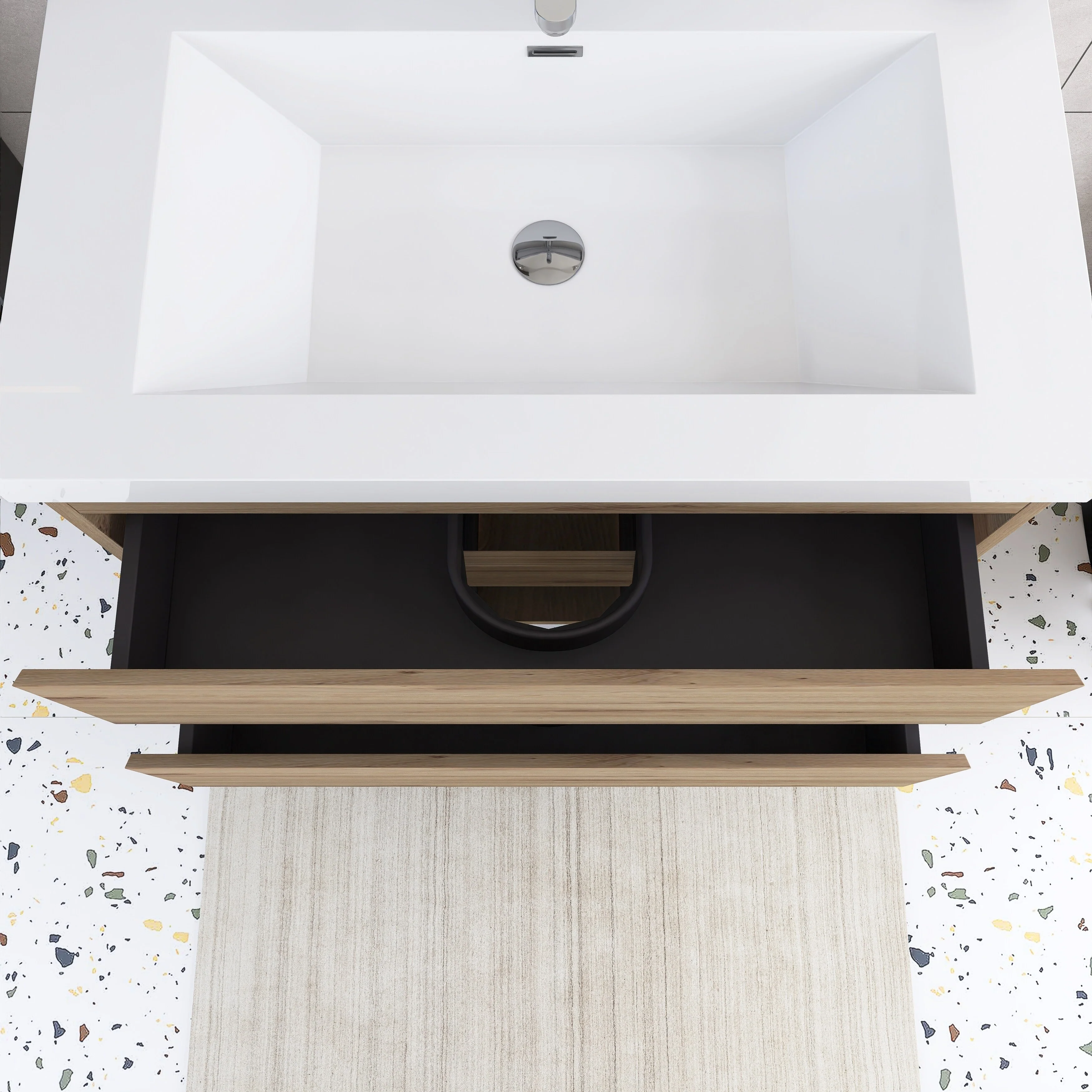 Angela Wall Mounted Bathroom Vanity in F. Oak with White Cultured Marble Top