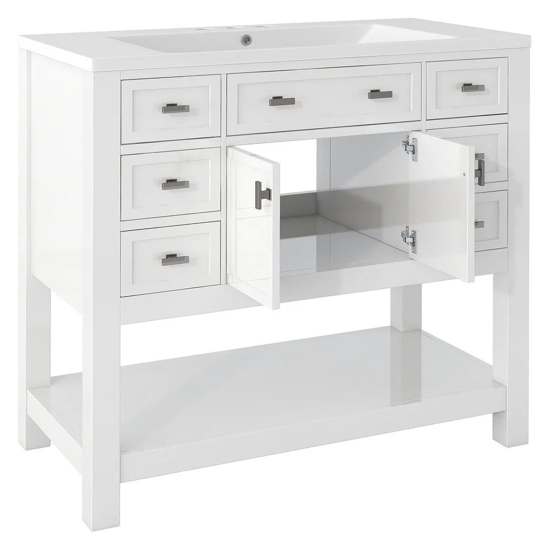 36'' Modern Bathroom Bathroom Vanity with Sink and 6 Drawers，2 Soft Closing Doors
