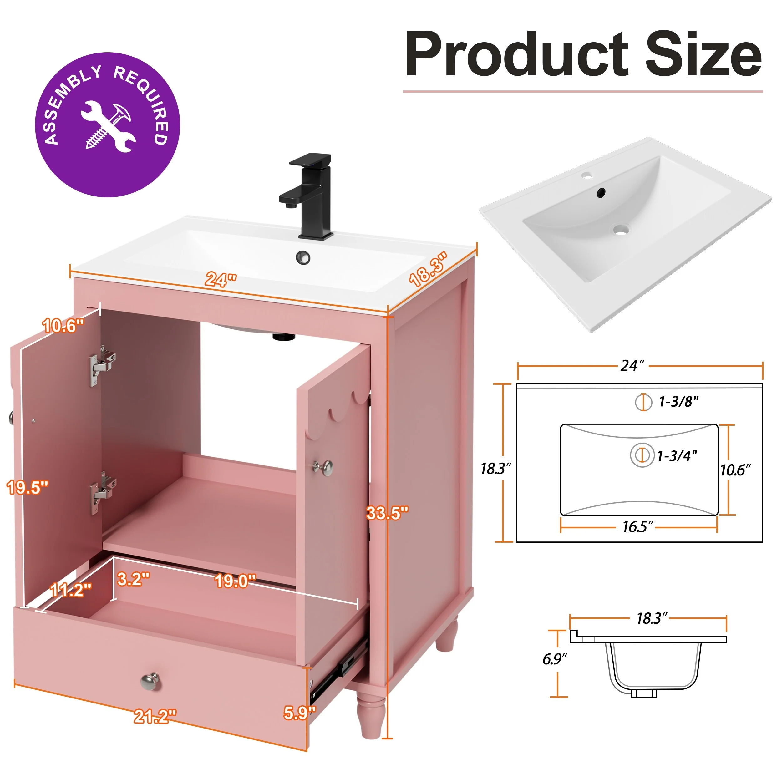 Lace Trim Freestanding Bathroom Vanity Set - Perfect for Bathrooms