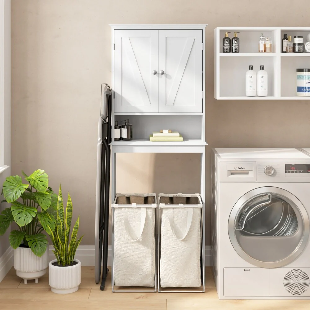 Brown Farmhouse Over the Toilet Cabinet Storage Organizer with 2 Shelves