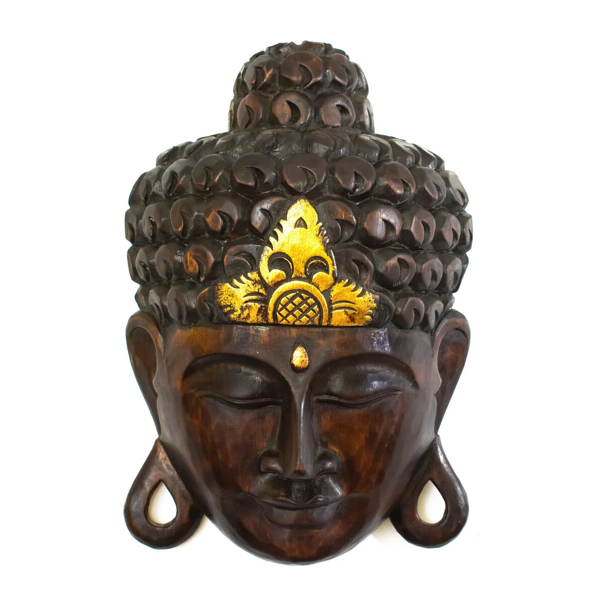 Wooden Wall Mask Serene Buddha Head Statue Hand Carved Sculpture Handmade Figurine Gift Home Decor Accent Handcrafted
