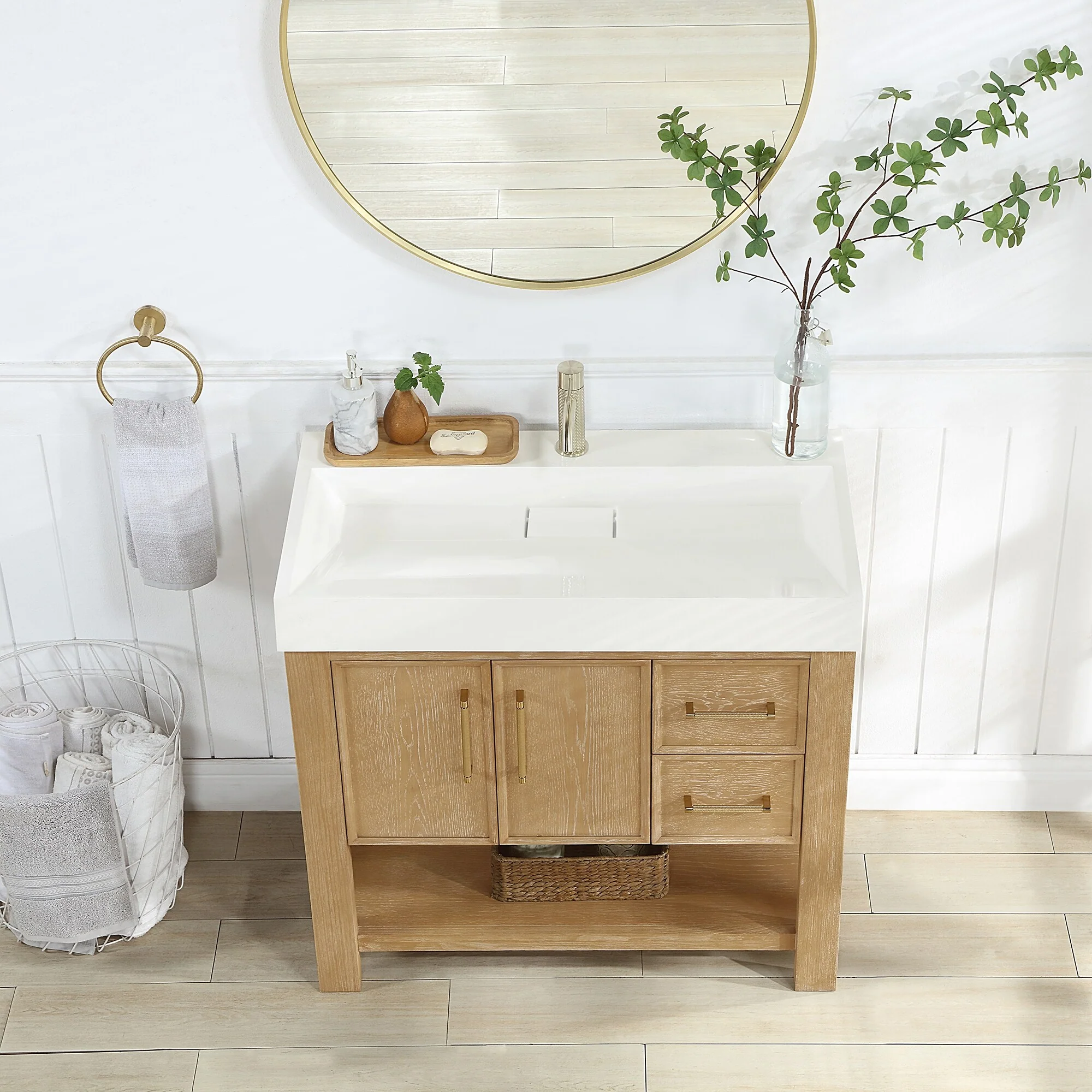 Vera Bath Vanity with Integrated Stone Sink Top and Mirror