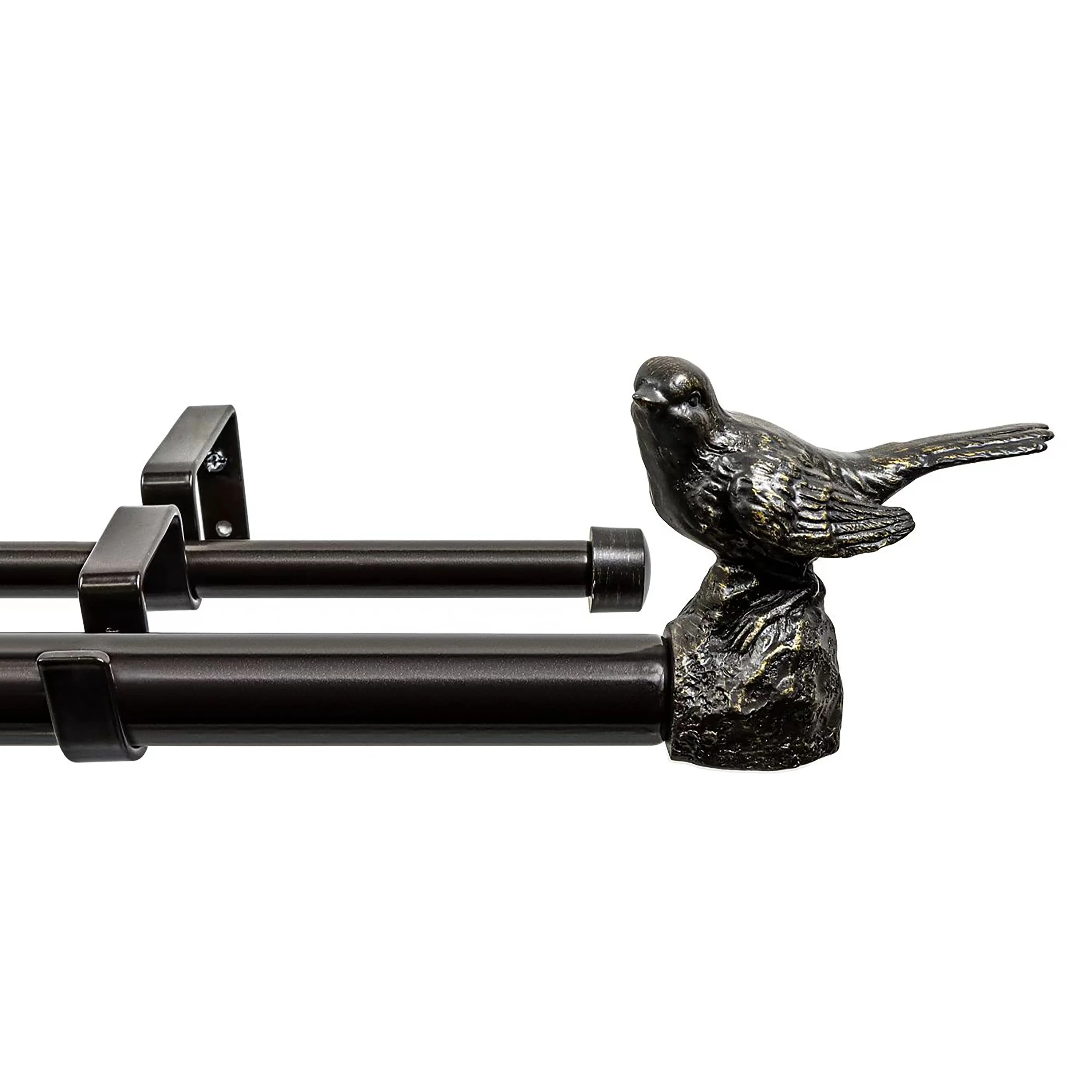 MERIVILLE 1-Inch Diameter Double Window Curtain Rod, Bird Finials