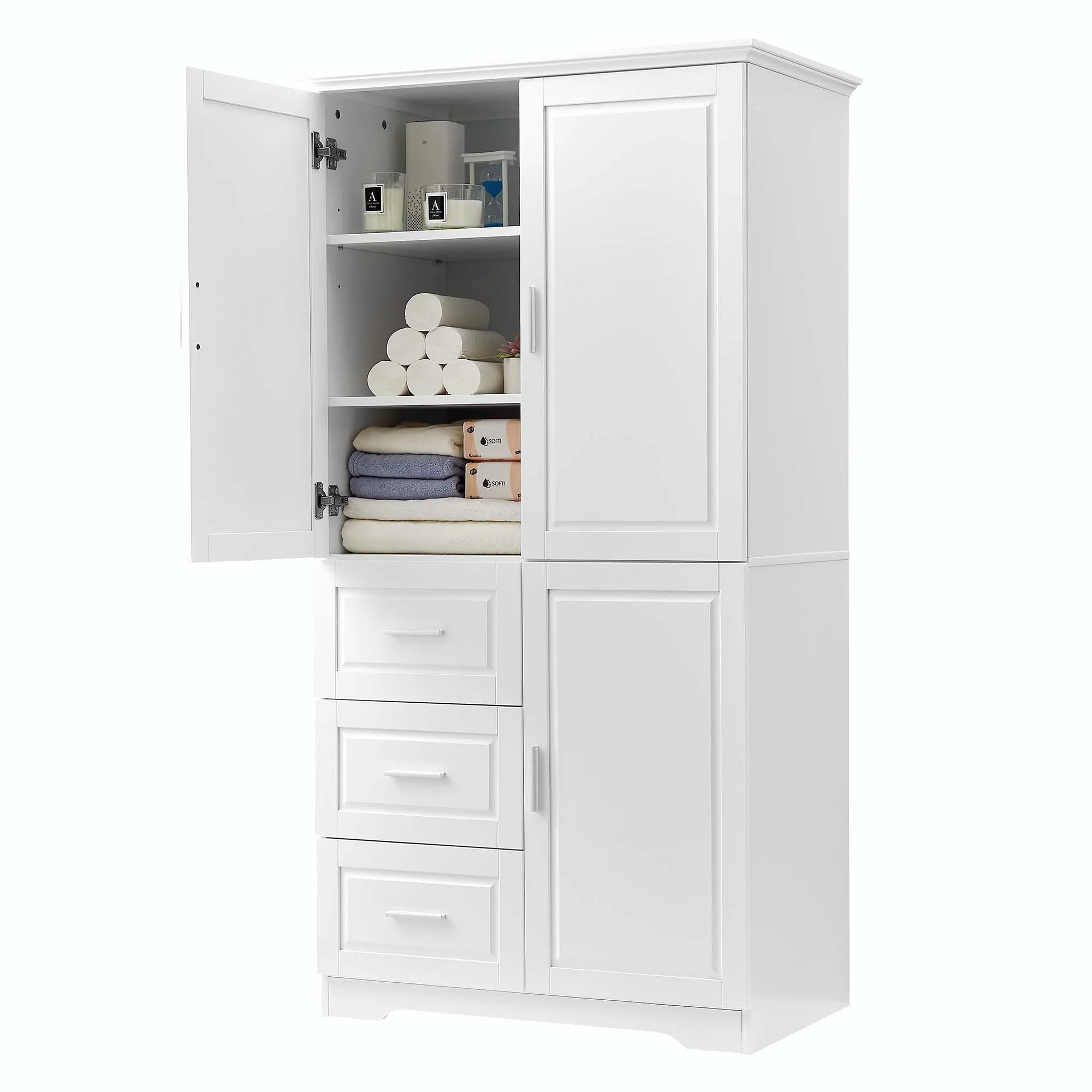 Bathroom Storage Cabinet with Drawers and Adjustable Shelf