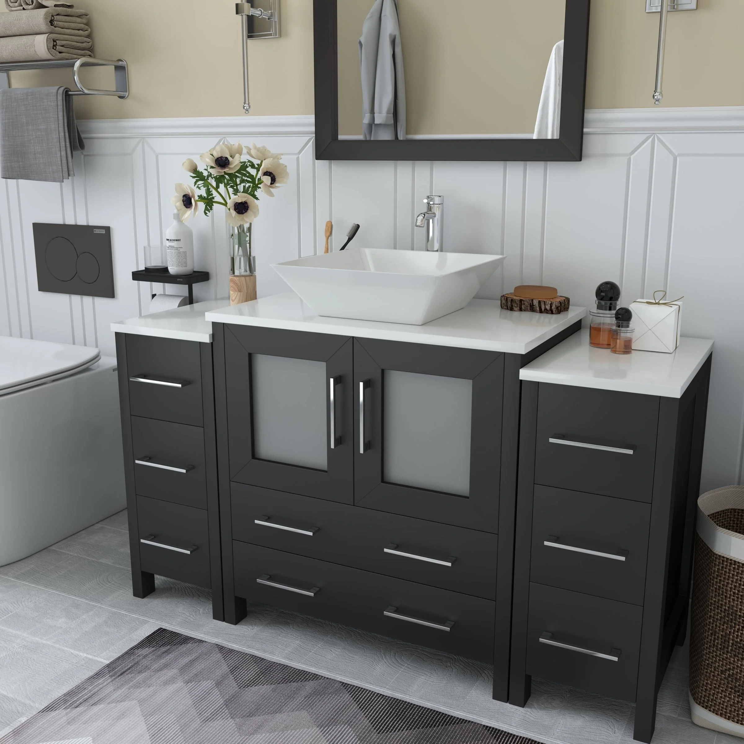 Vanity Art 54-inch Single Sink Bathroom Vanity Set with Engineered Marble Top and Free Mirror - 54 x 18.5 x 36 Inches