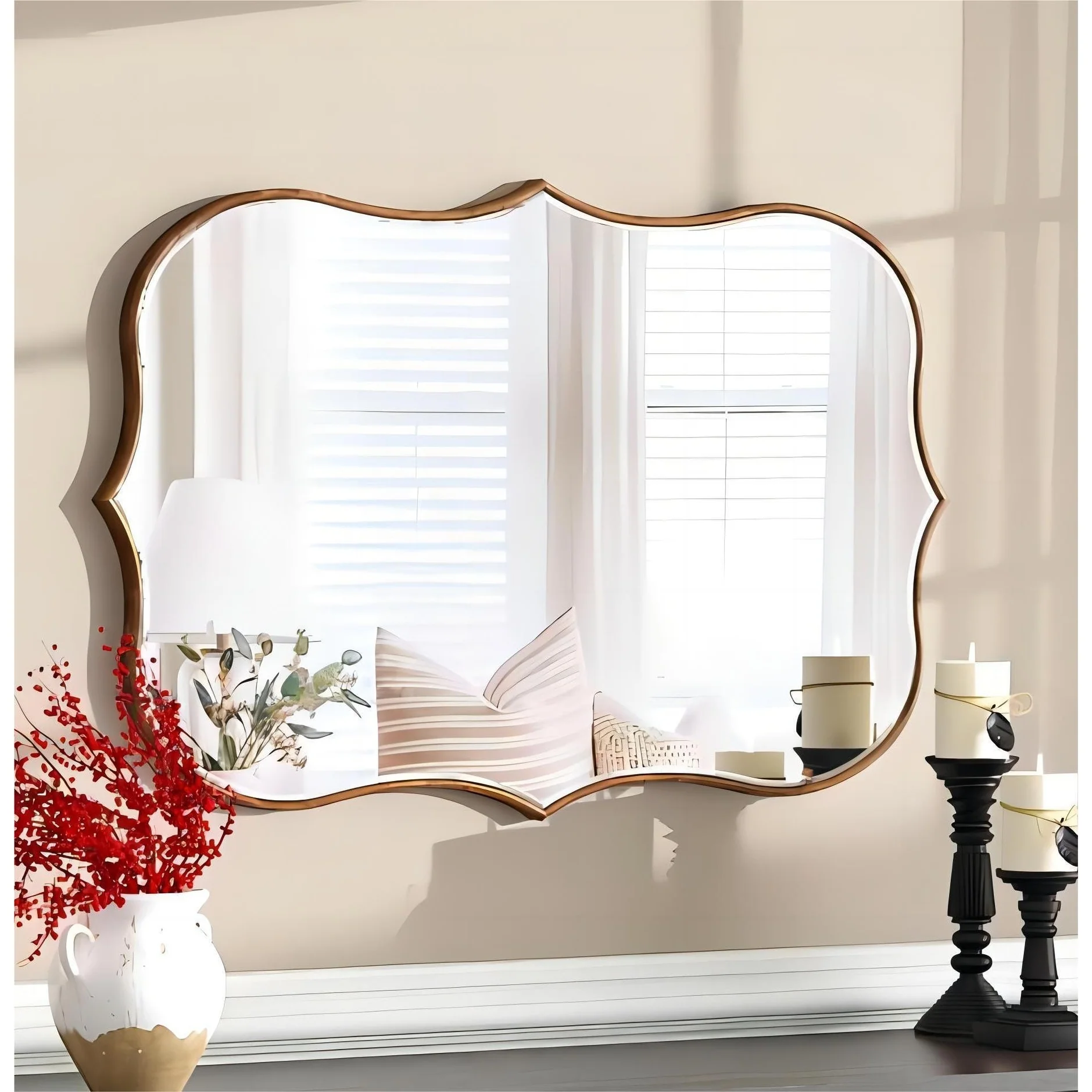 Asymmetrical Gold Antique Bronze Accent Wall Mirror - 23.62