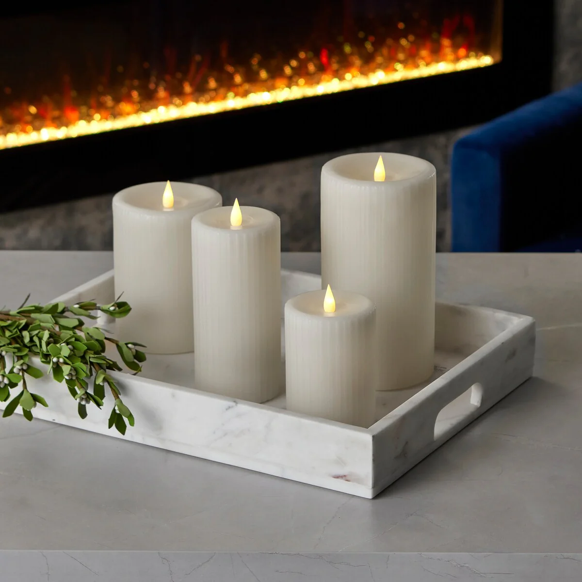 Fine Ribbed Motion Flameless Candle 4x8 White