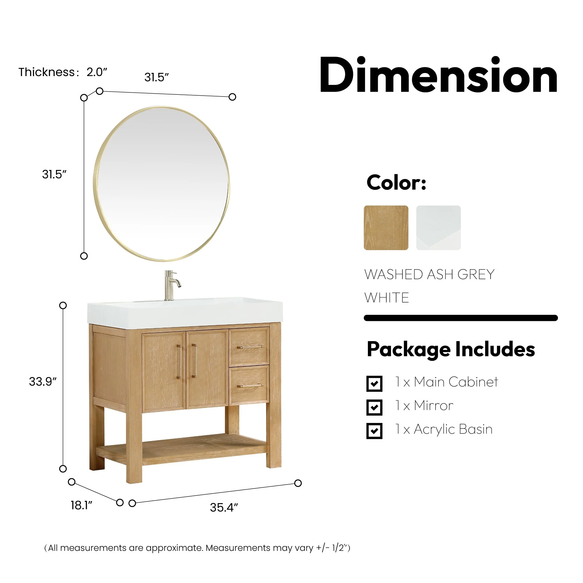 Vera Bath Vanity with Integrated Stone Sink Top and Mirror
