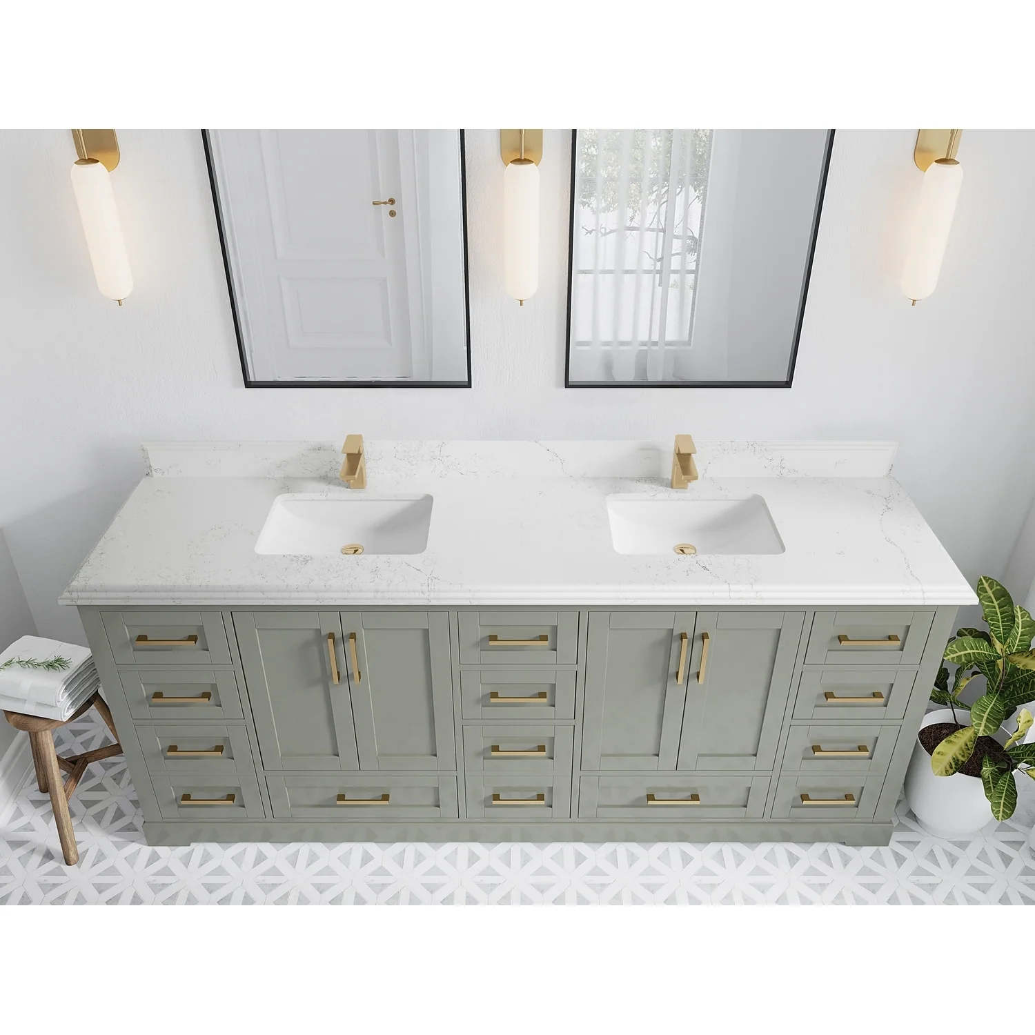 Willow Collection 84 in W x 22 in D x 36 in H Boston Double Bowl Sink Bathroom Vanity with Countertop