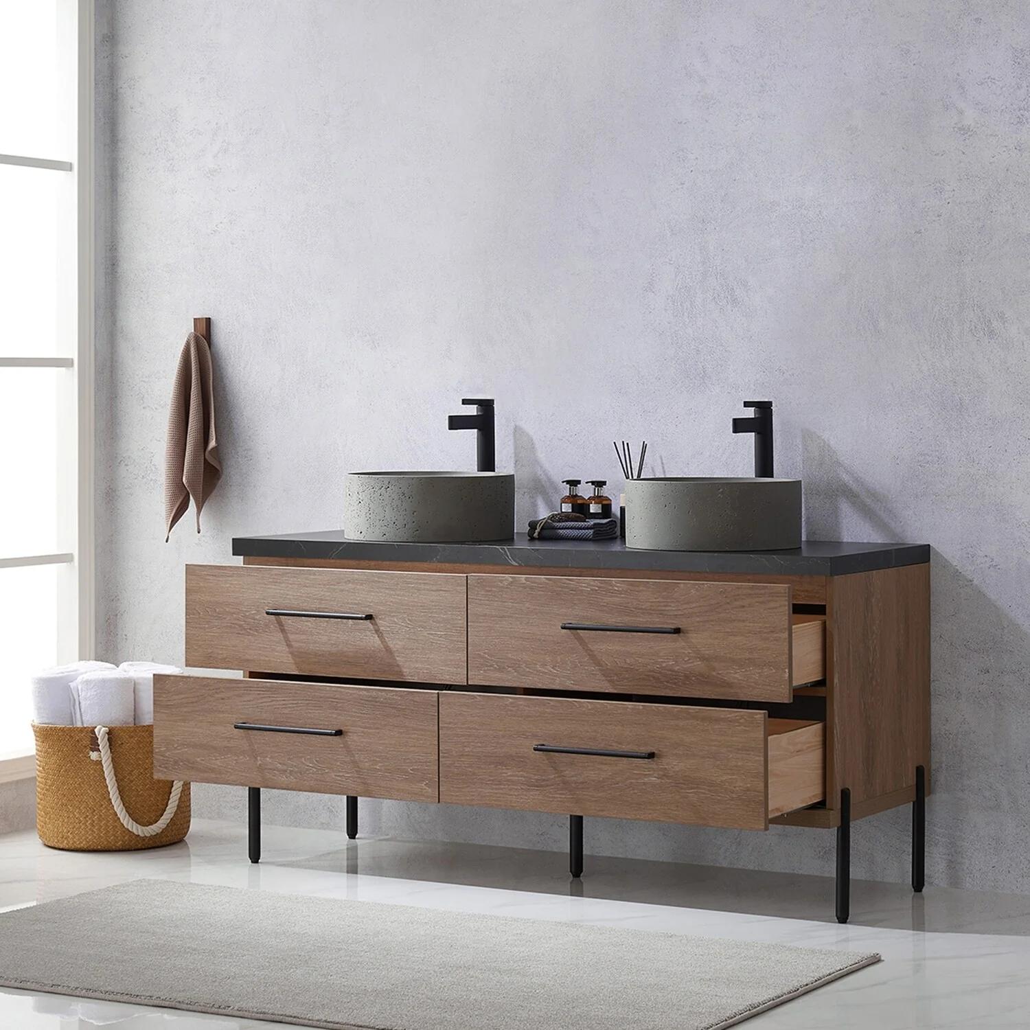 Trento Bath Vanity with Sintered Stone Top with Concrete Sink (R)