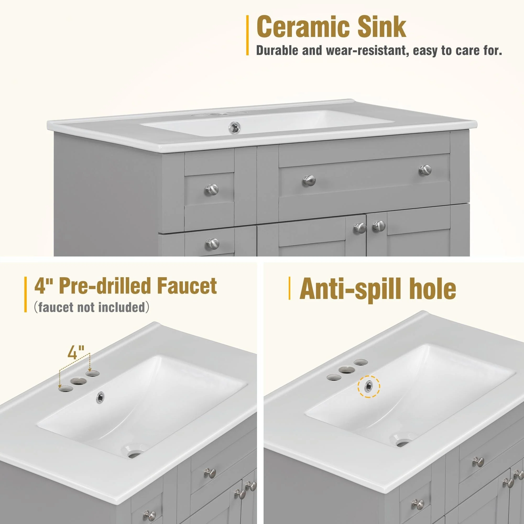 30-Inch Bathroom Vanity with Ceramic Sink Combo
