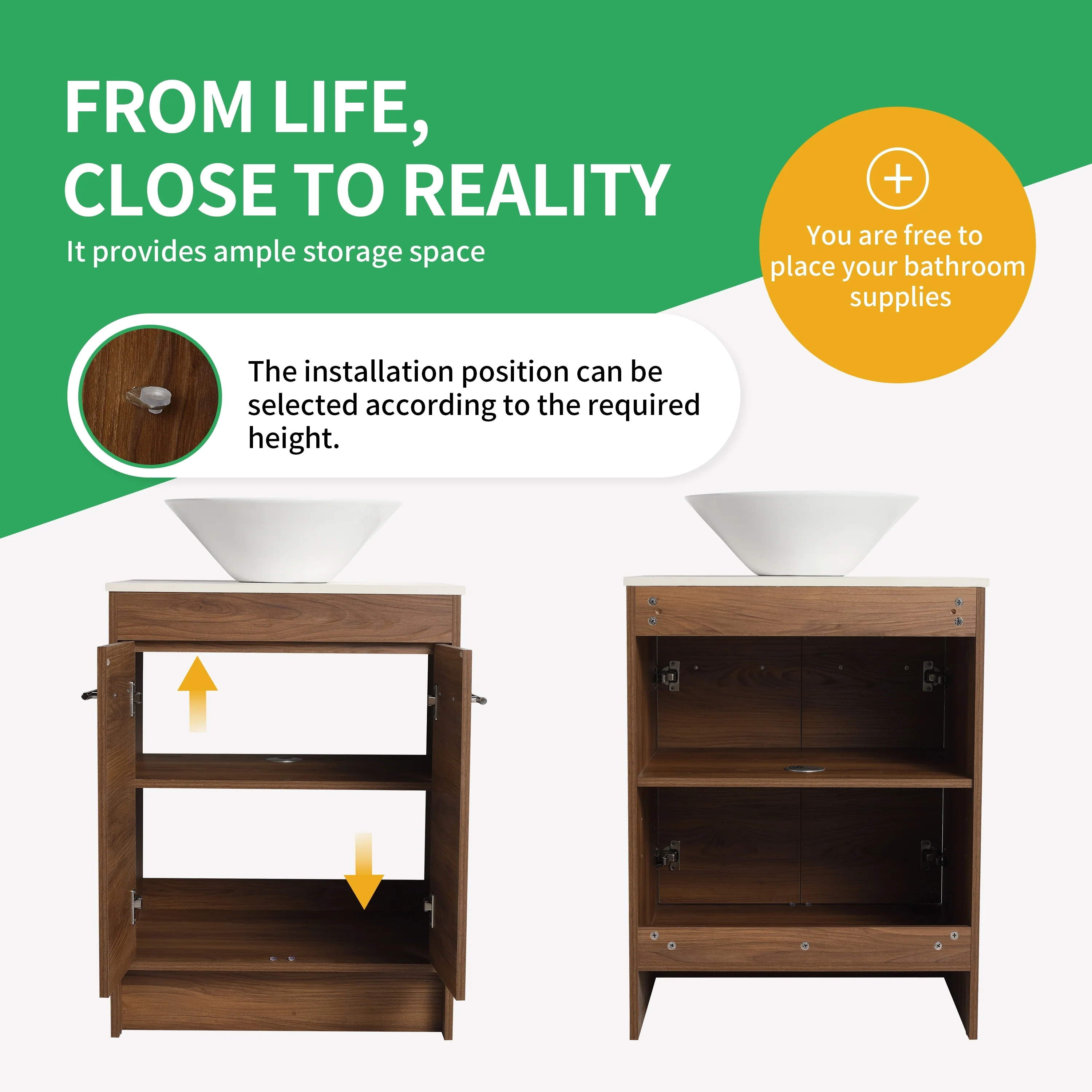 BNK 24/36/48/60 Inch Bathroom Vanity with Sink, Freestanding Bathroom Vanity with Soft Close Doors and Adjustable Shelf