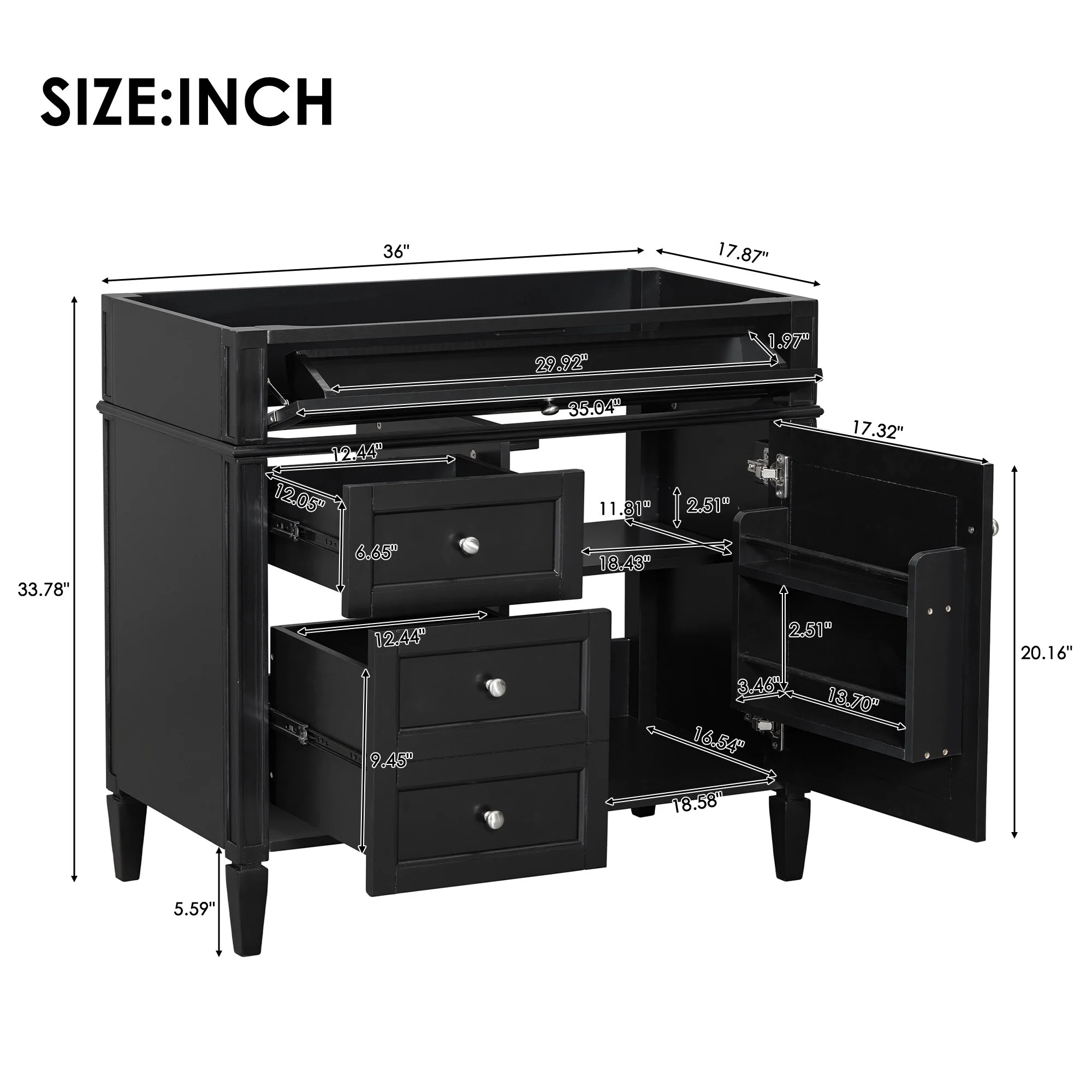 Bathroom Vanity with Single Sink, Bathroom Vanities with 2 Drawers, Bathroom Storage Cabinet with 1 Tip-Out Drawer and 1 Door