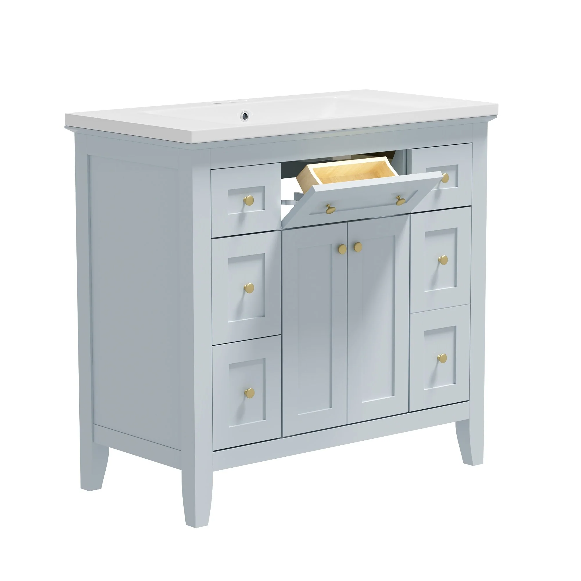 Modern Freestanding Single Bathroom Cabinet with 6 Drawers 2 Cabinets