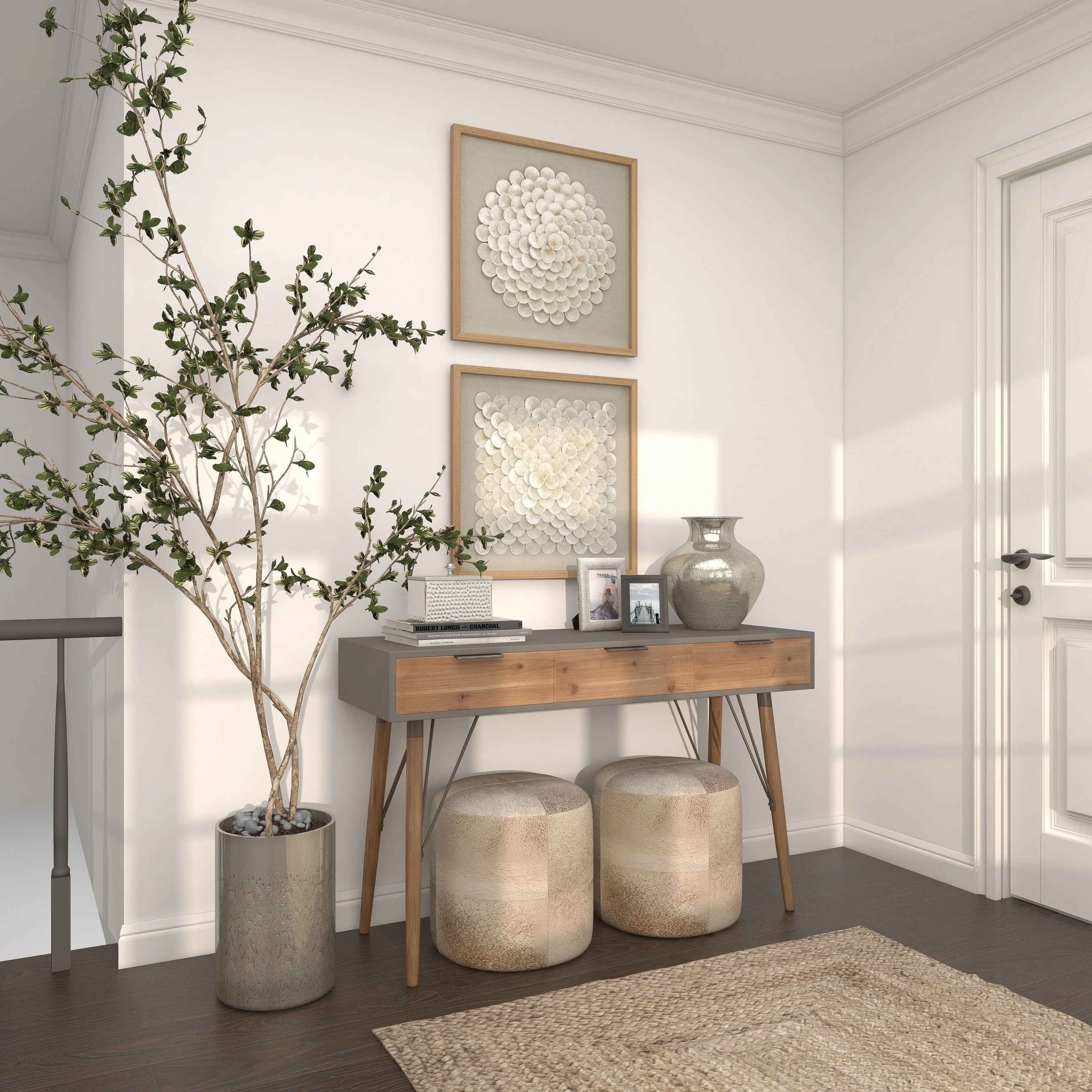 Silver Aluminum Metal Round Engraved Decorative Vase