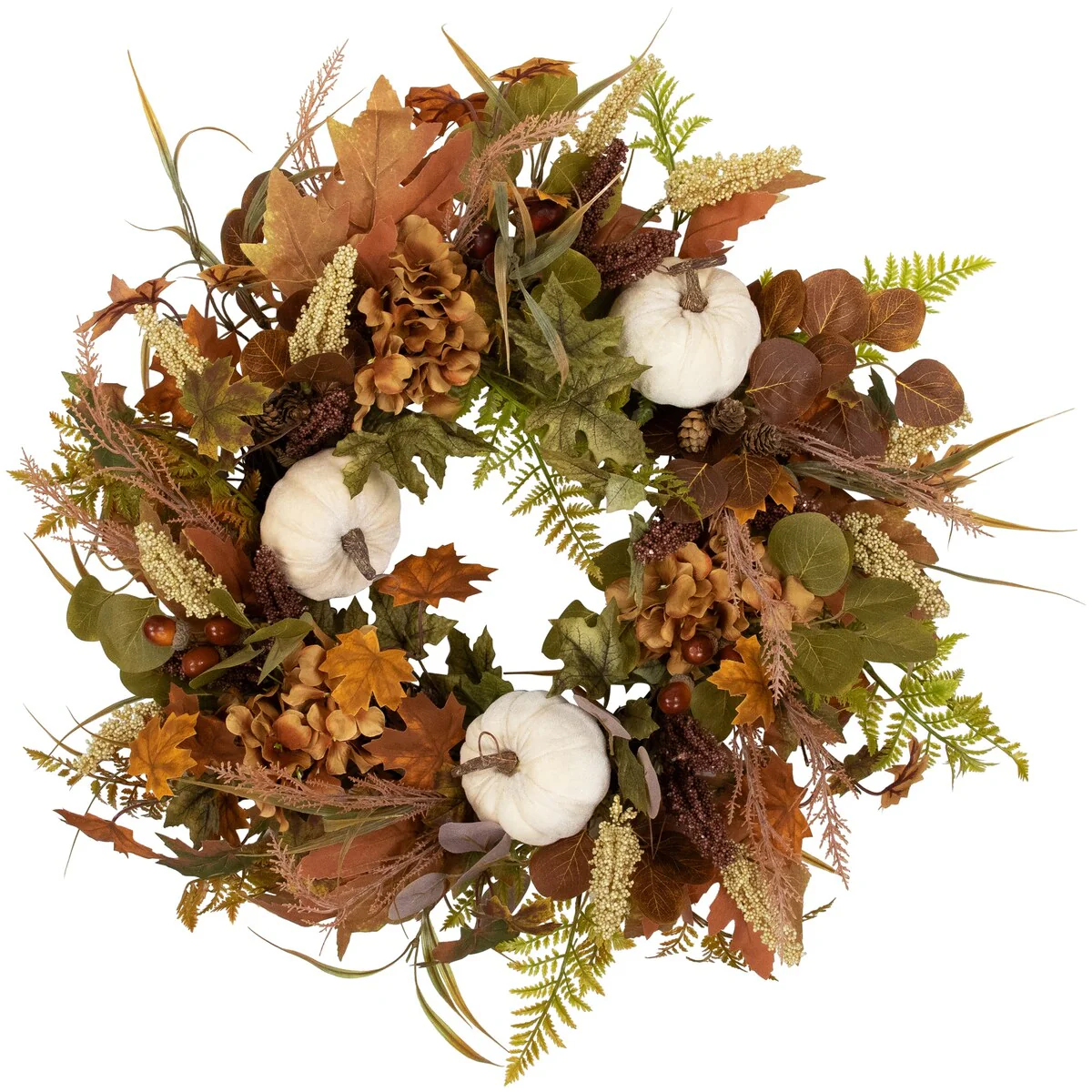 Pumpkins and Leaves Artificial Fall Harvest Wreath - 26