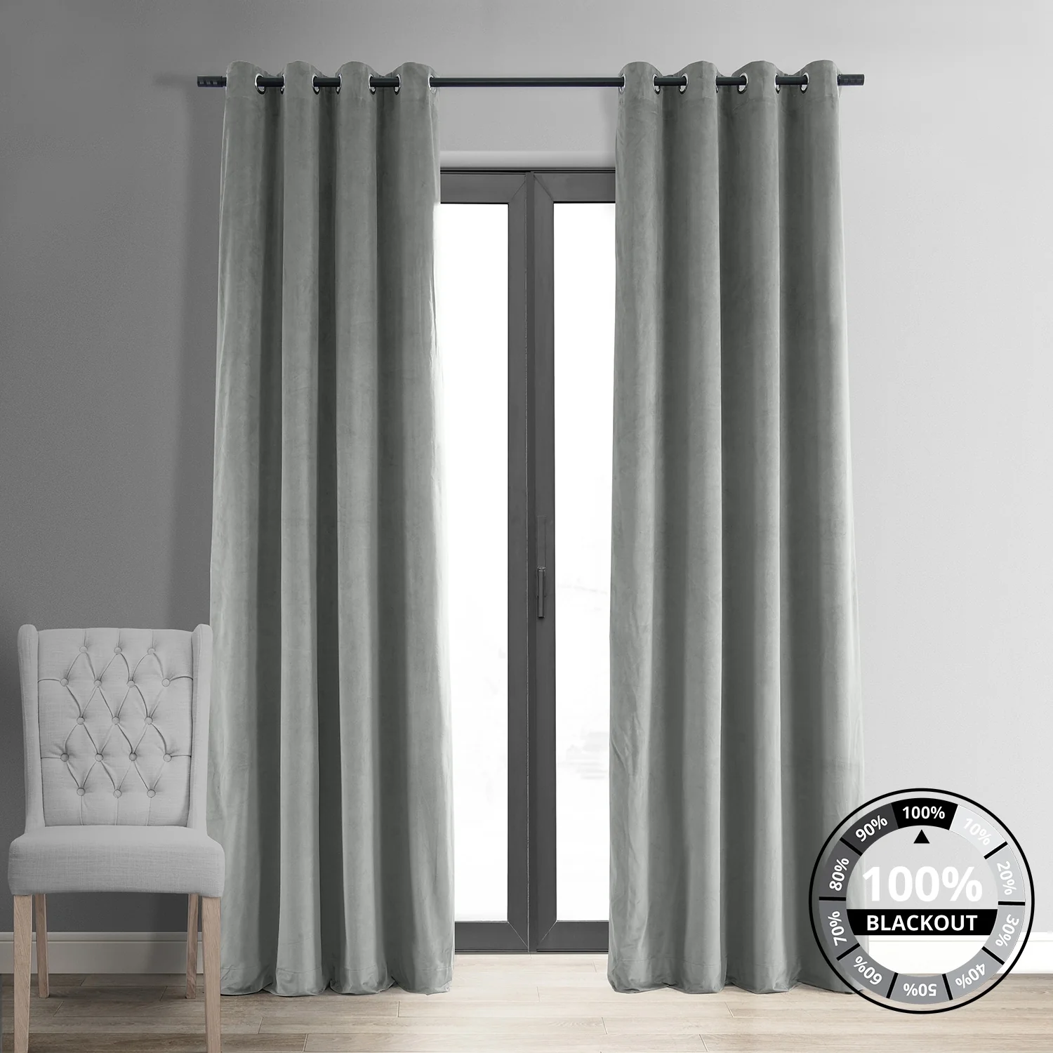 Exclusive Fabrics Grommet Silver Grey Velvet Blackout Curtain (1 Panel)