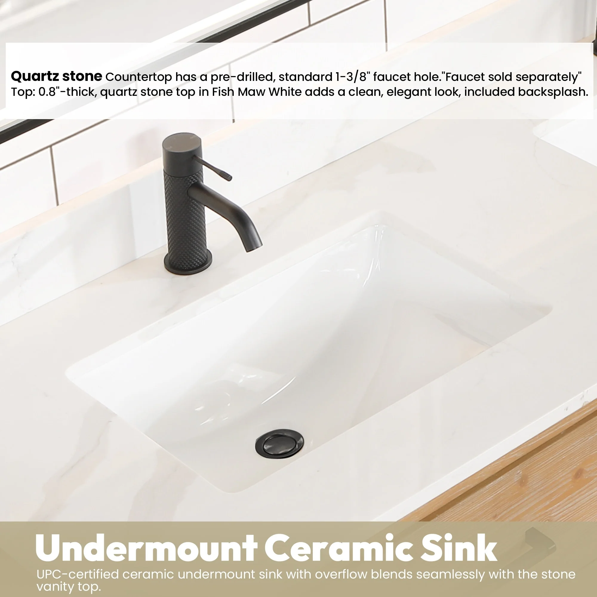 Cristo Floating Bath Vanity with White Quartz Stone Top and Mirror