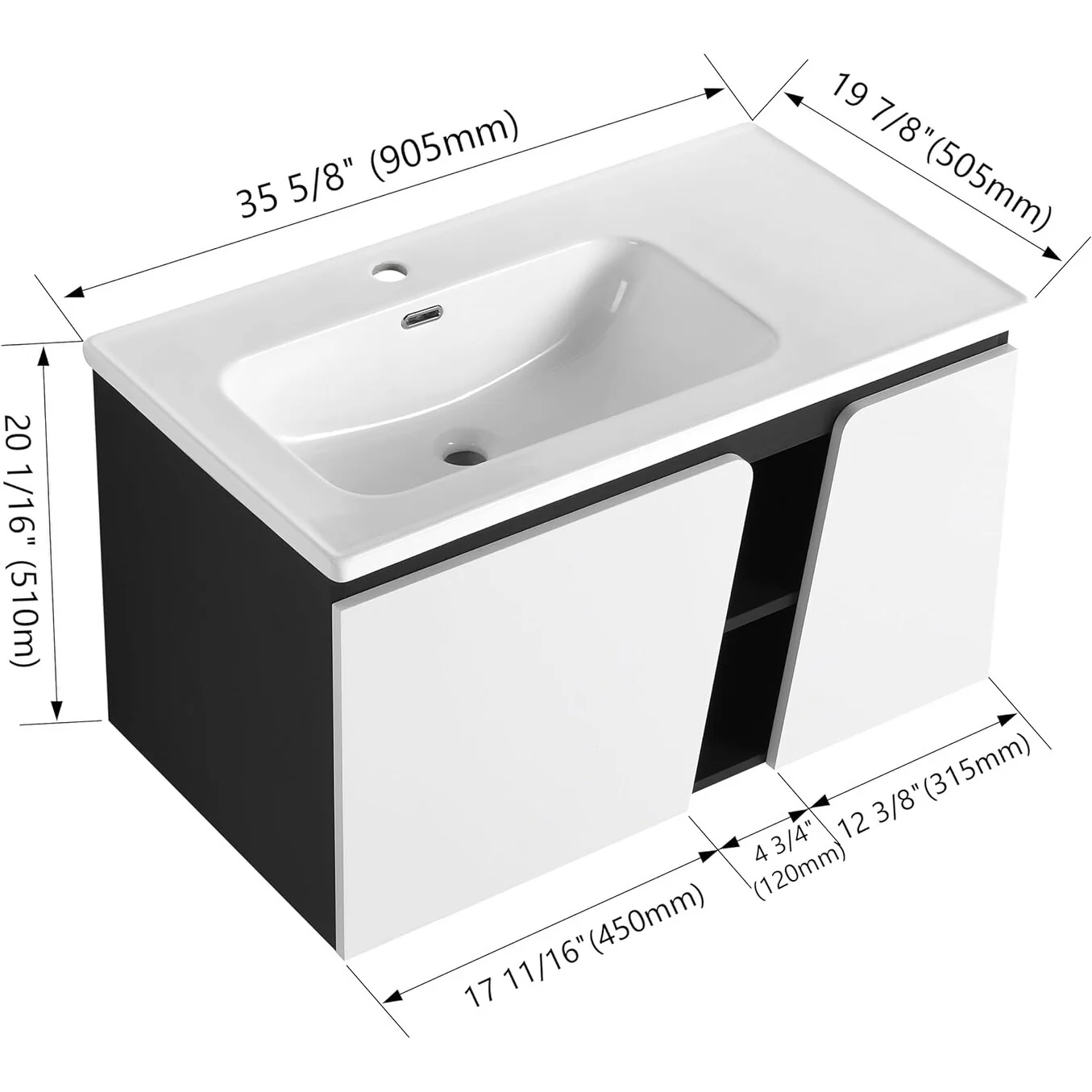 BNK 28/ 32/36/40 Inch Single Sink Bathroom Vanity with Soft Close Door, Modern Floating Vanity