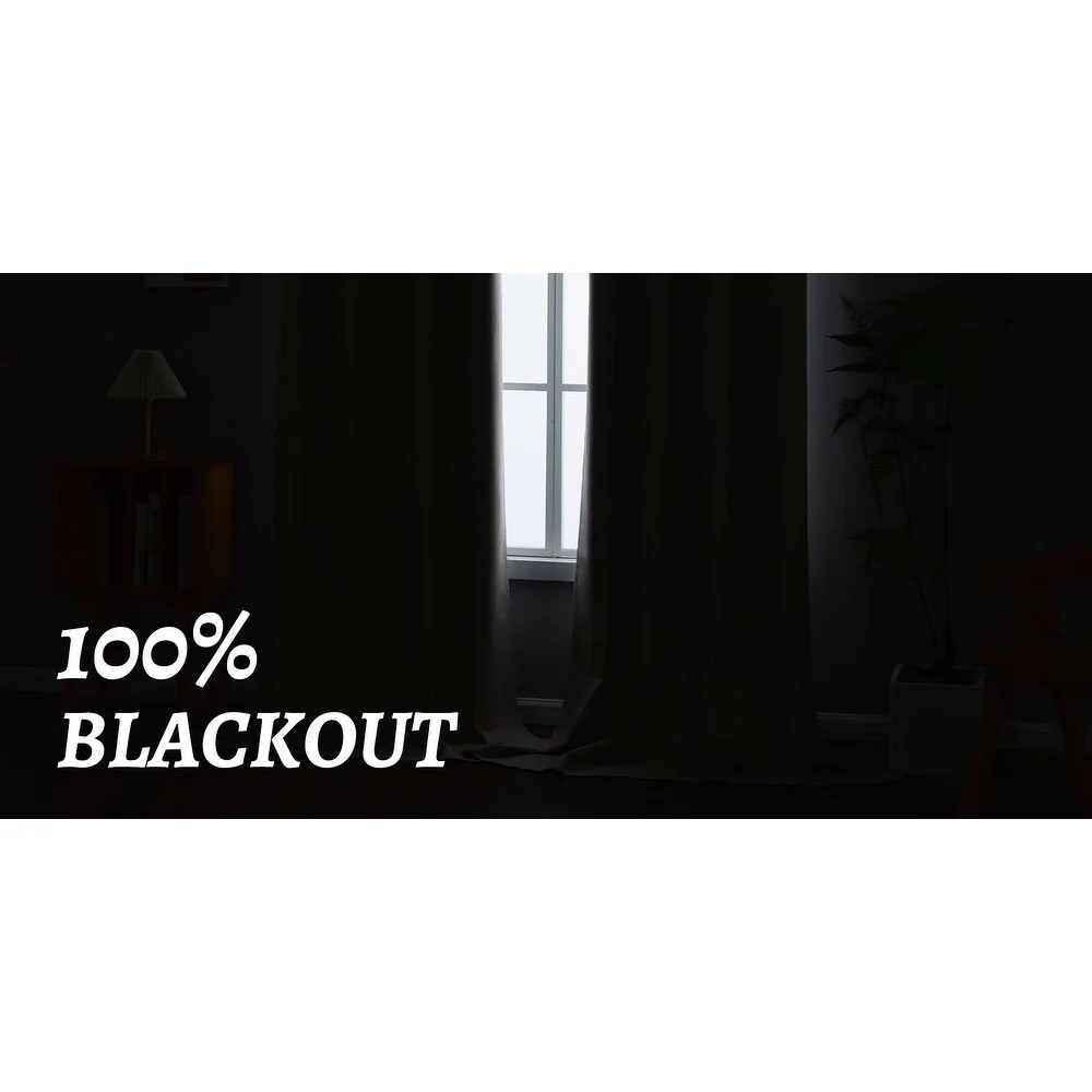 Linen Textured 100% Blackout Grommet Curtain Pair(Set of 2)