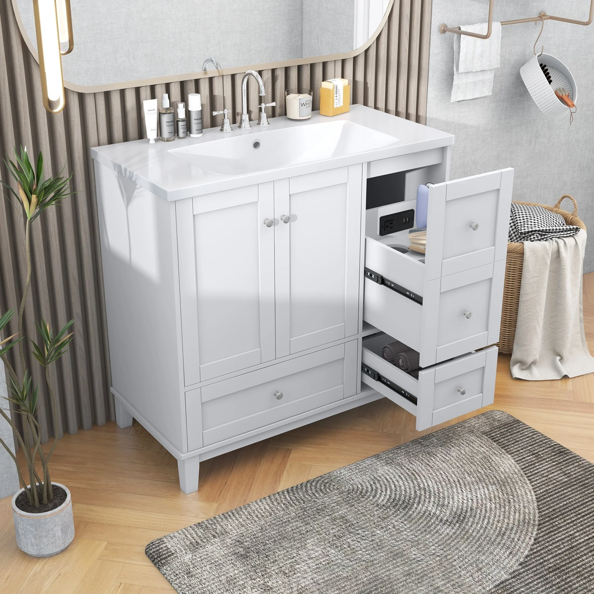 36 Inch Modern Bathroom Vanity with USB Charging