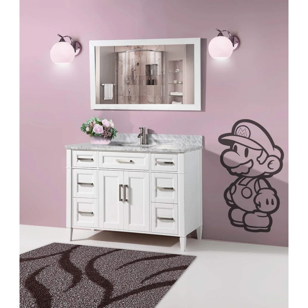 Vanity Art 60-Inch Single Sink Bathroom Vanity Set Carrara Marble Stone Top 7 Drawers 1 Shelf Undermount Sink with Free Mirror