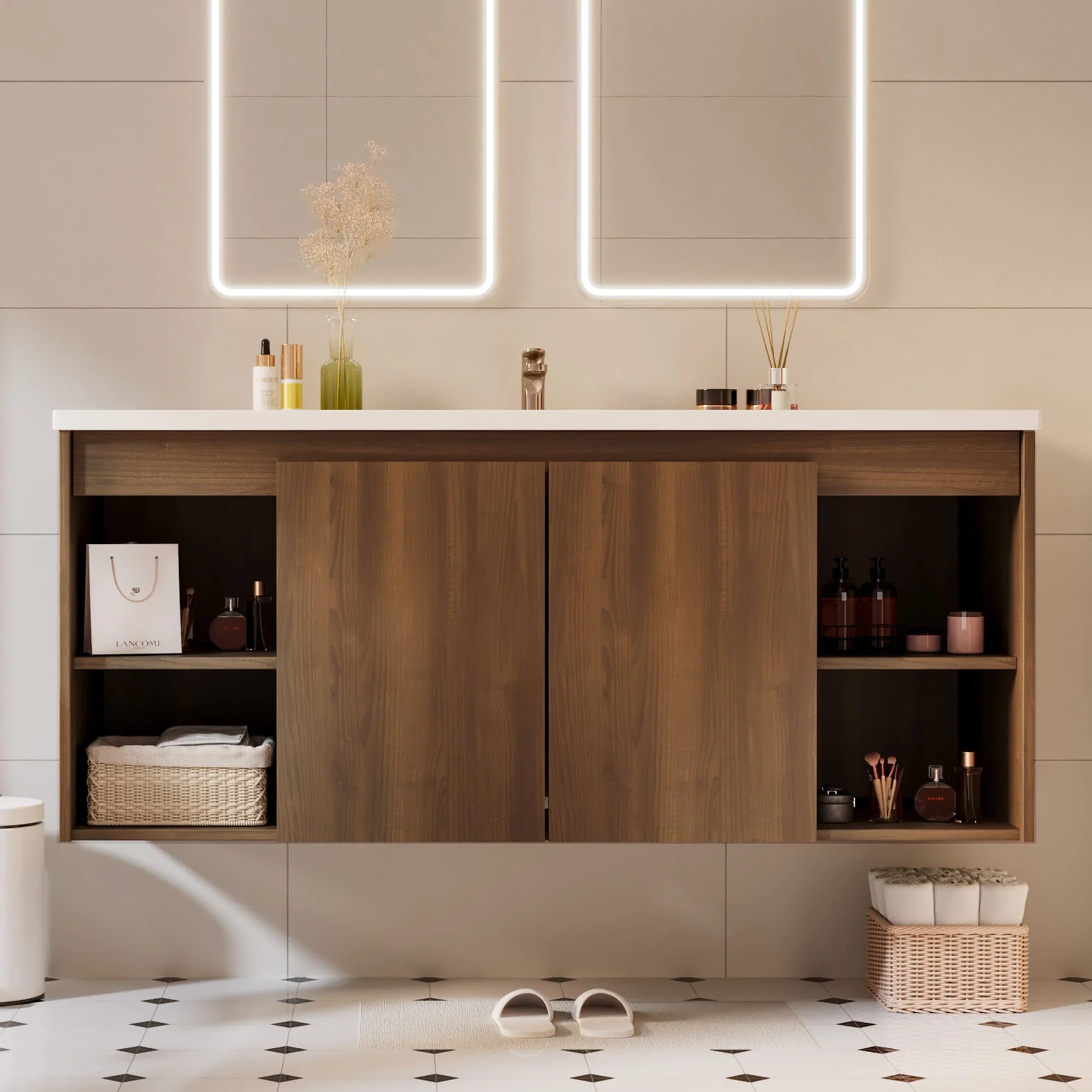 48-Inch Wall-Mounted Modern Bathroom Vanity with Single Sink – Sleek MDF Construction for Contemporary Spaces