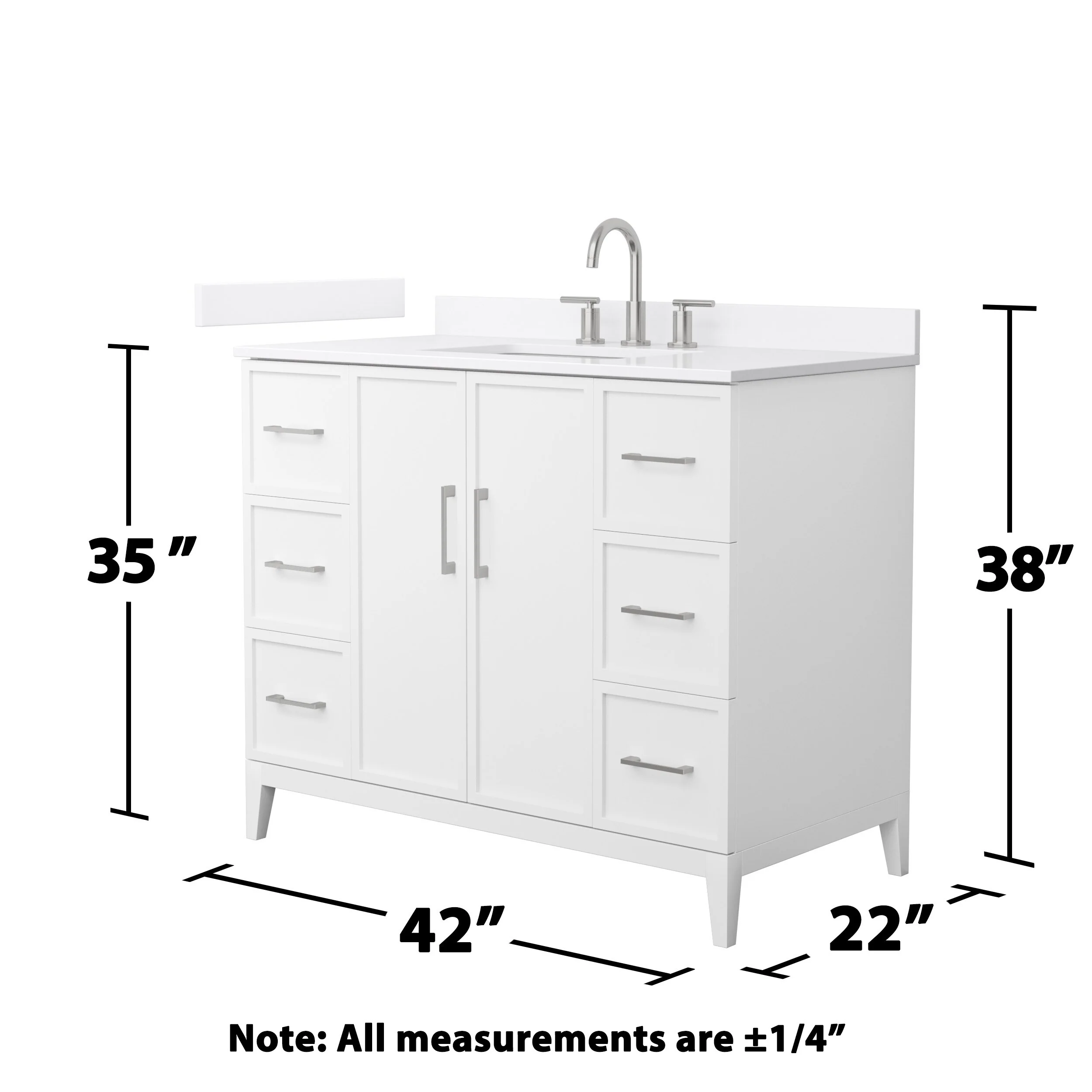 Elan 42-inch Single Vanity, 3 Hole Quartz Top