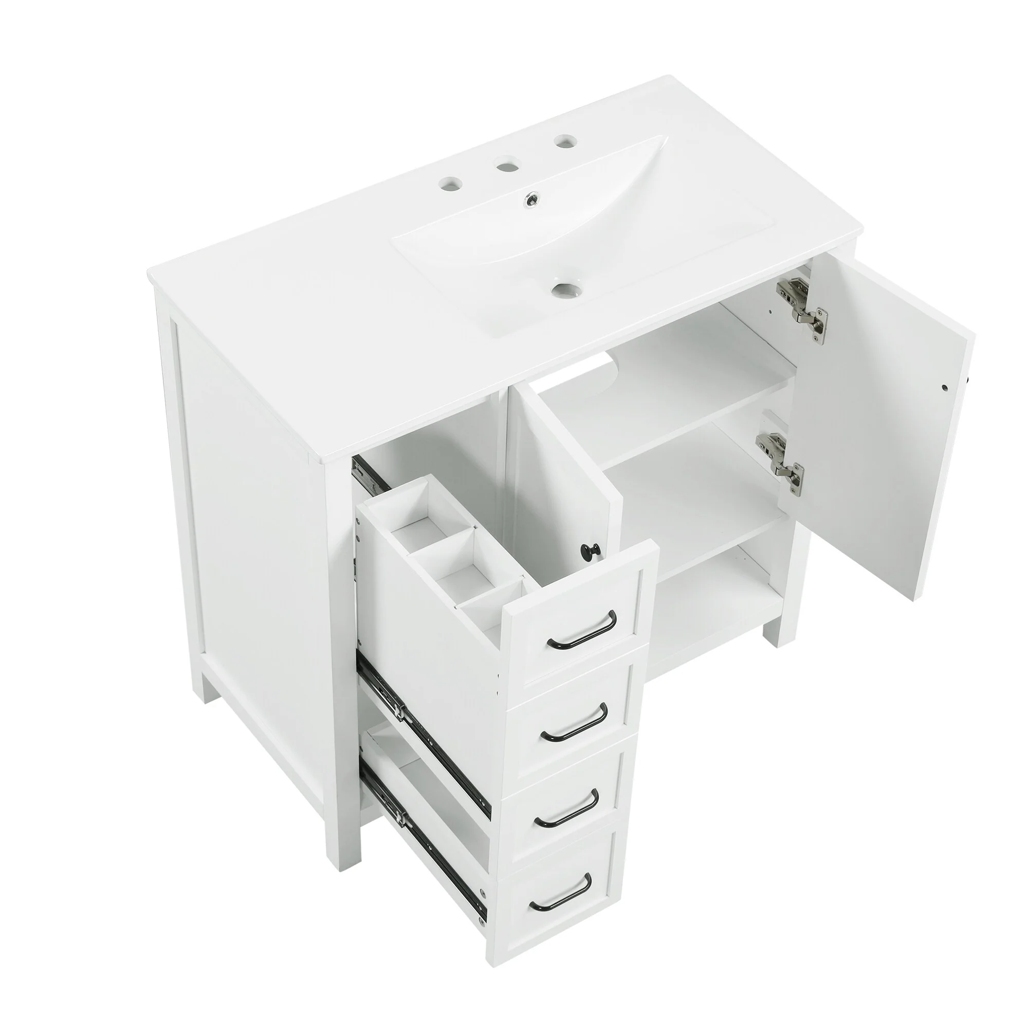 Bathroom Vanity with Ceramic Sink, Bathroom Storage Cabinet with 2 Drawers, Bathroom Vanity with 1 Tip-Out Drawer and 1 Door