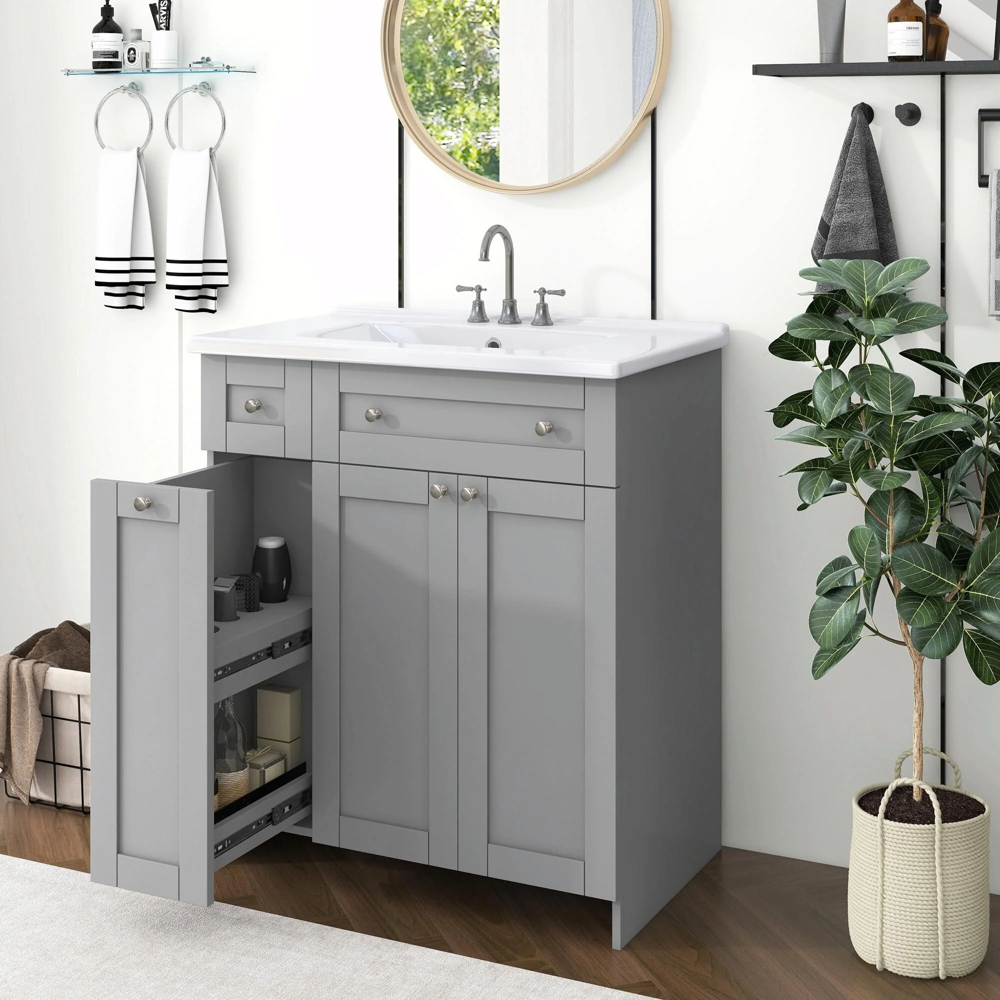 30-Inch Bathroom Vanity with Ceramic Sink Combo