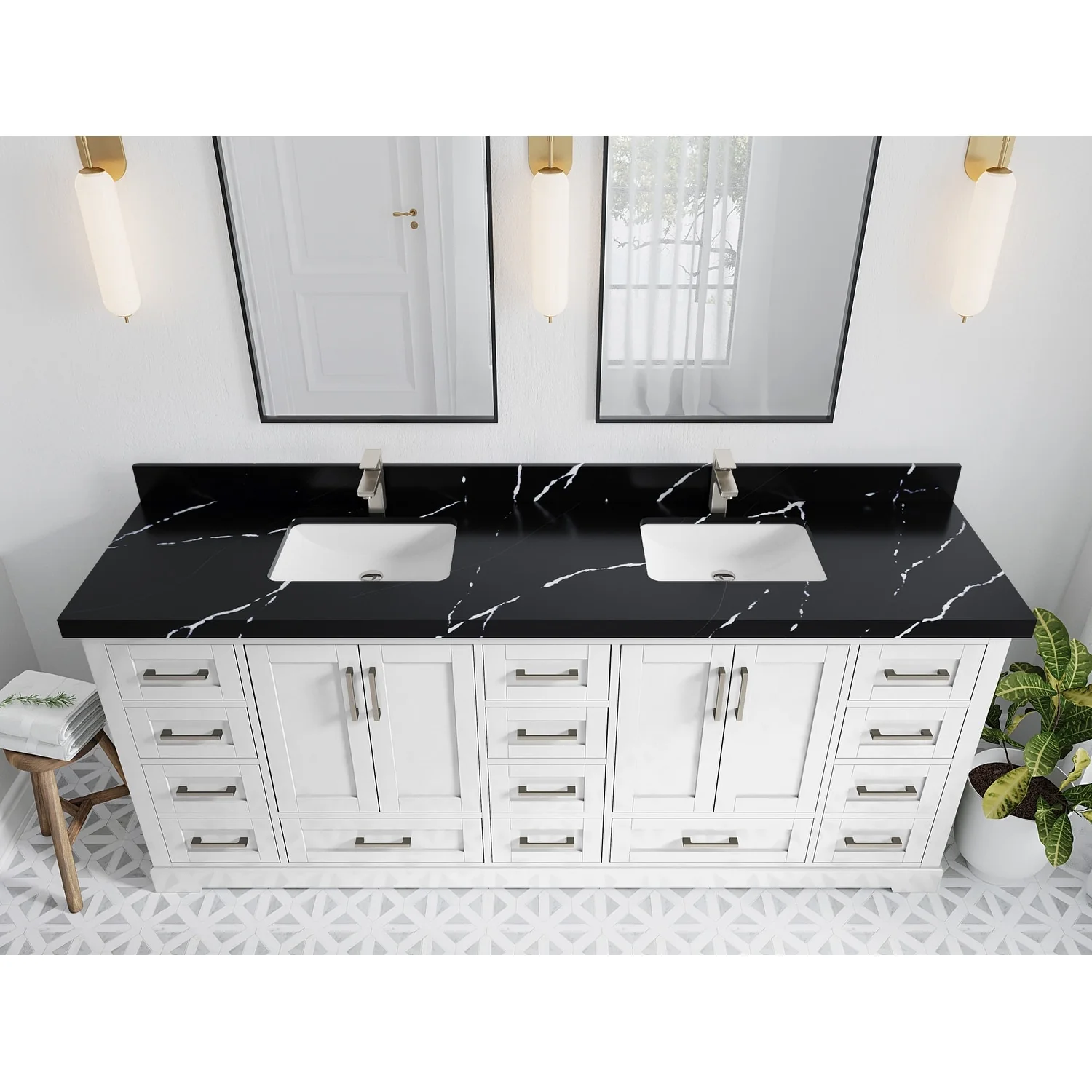 Willow Collection 84 in W x 22 in D x 36 in H Boston Double Bowl Sink Bathroom Vanity with Countertop
