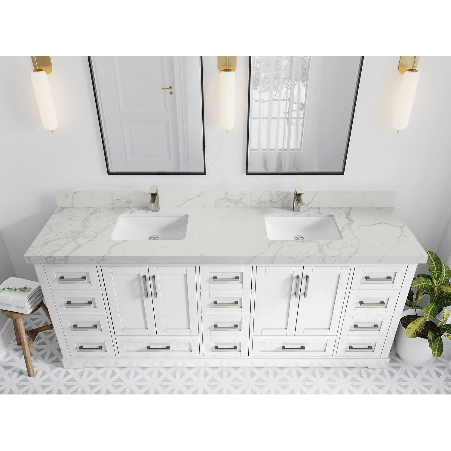 Willow Collection 84 in W x 22 in D x 36 in H Boston Double Bowl Sink Bathroom Vanity with Countertop