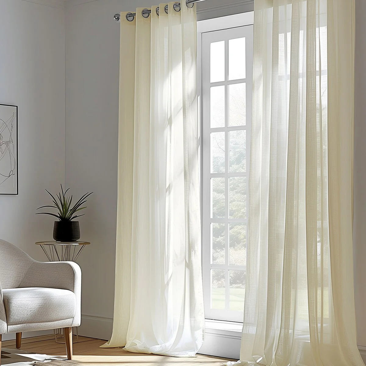 Exclusive Fabrics Faux Linen Grommet Sheer Curtains For Bedroom & Living Room Curtains - Single Panel Window Curtains
