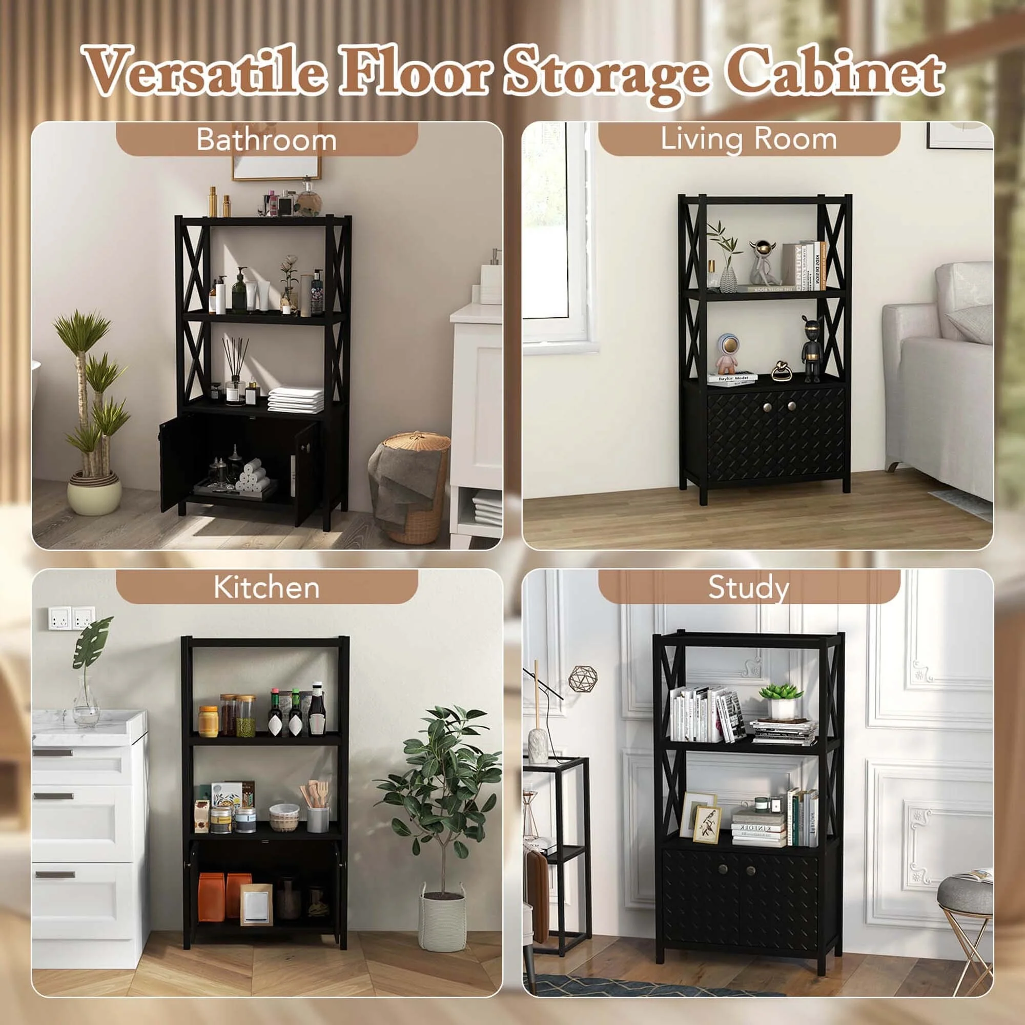Costway Bathroom Storage Cabinet with Open Shelves & Double Doors - See Details