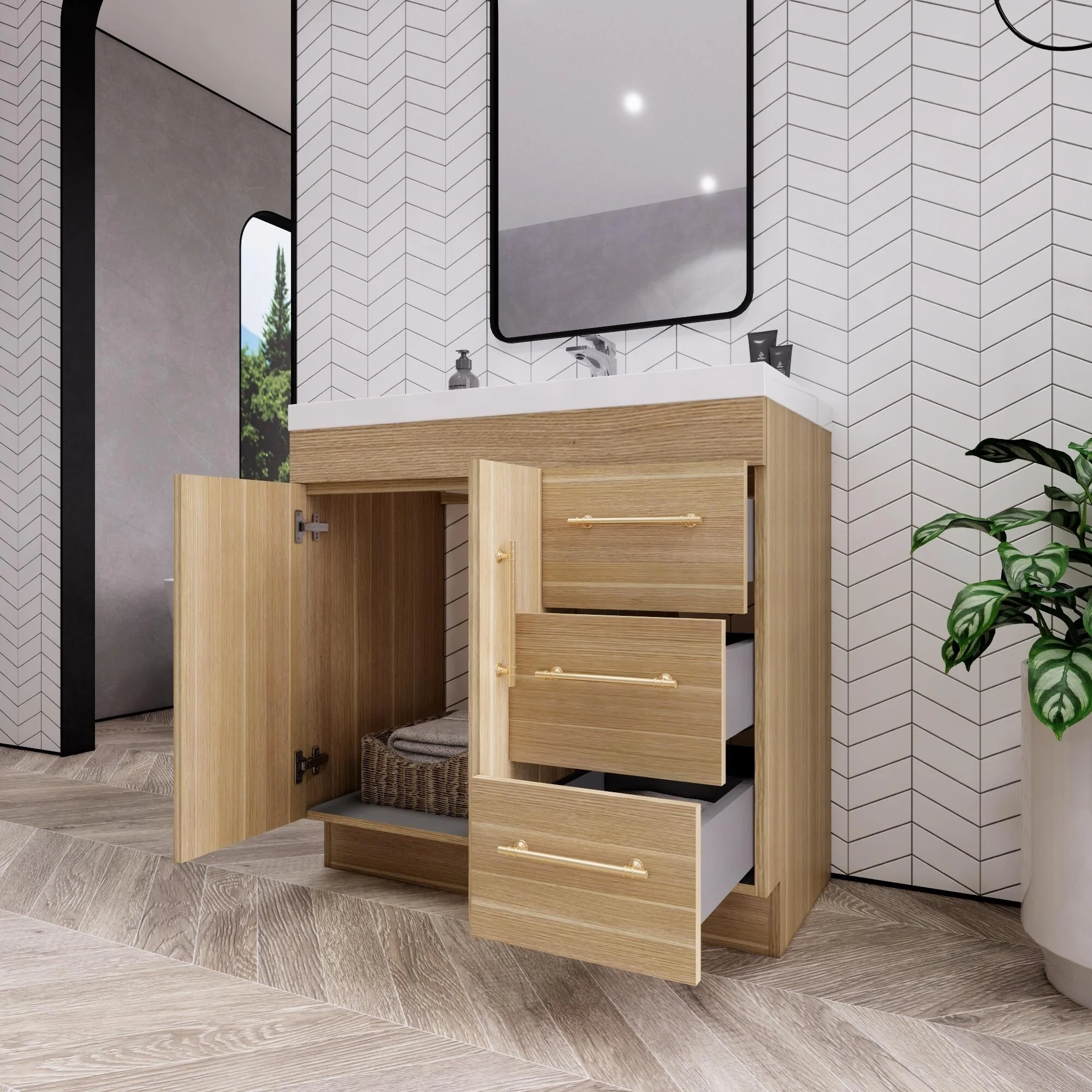 Eliza 36 Freestanding Vanity (Right Drawers) with Single Sink