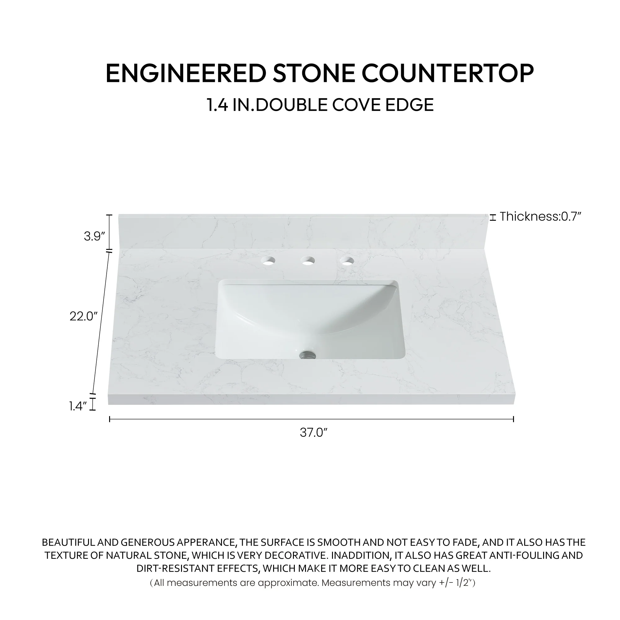 Jaen Composite Stone Vanity Top with White Rectangular Sink