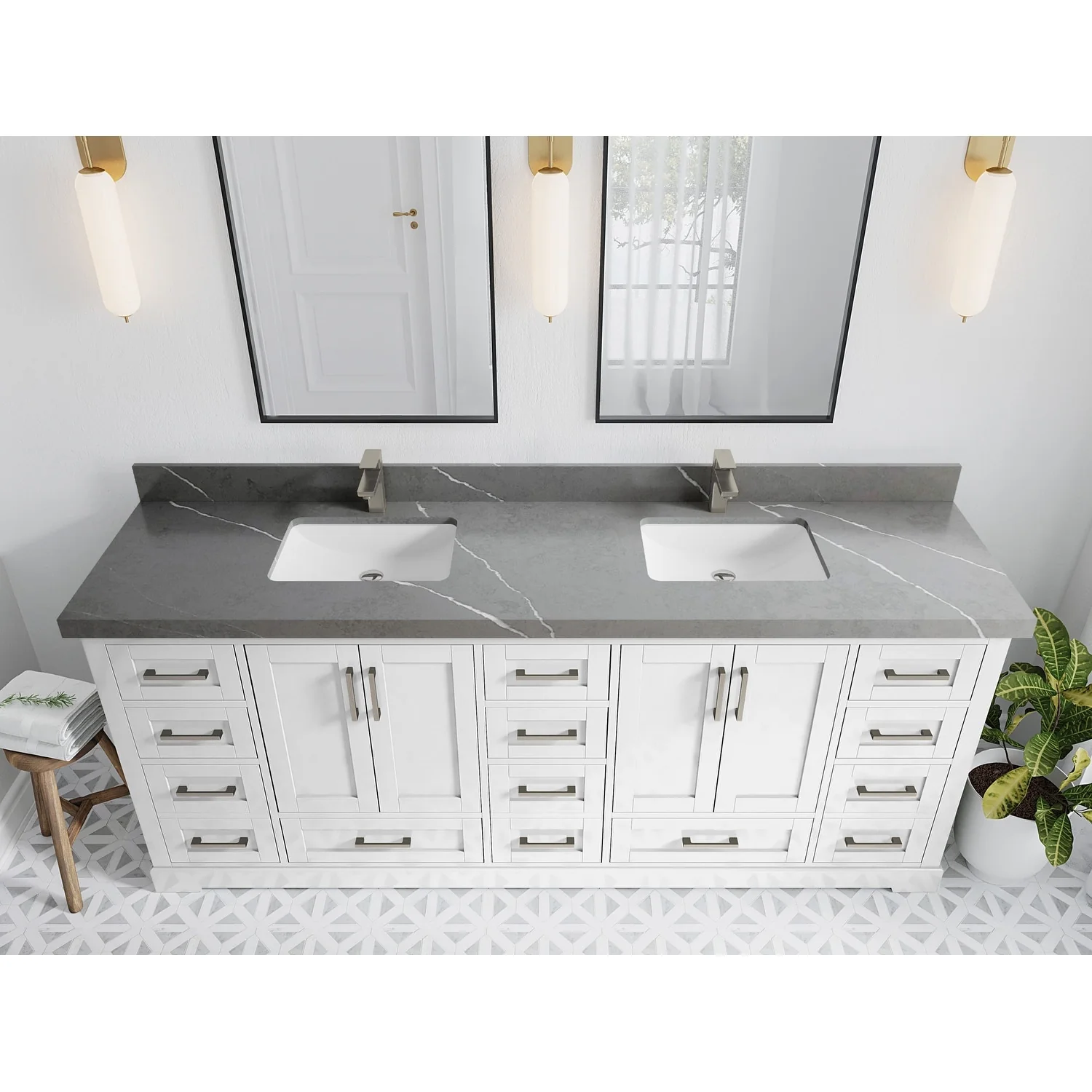 Willow Collection 84 in W x 22 in D x 36 in H Boston Double Bowl Sink Bathroom Vanity with Countertop
