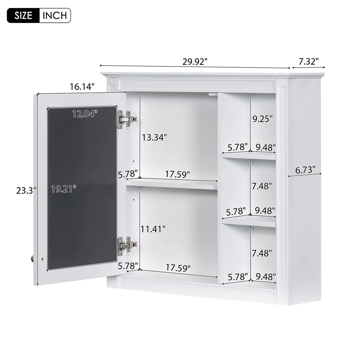 30'' x 28'' Wall Mounted Bathroom Storage Cabinet, Modern Bathroom Wall Cabinet with Mirror,Mirror Cabinet with 3 Open Shelves