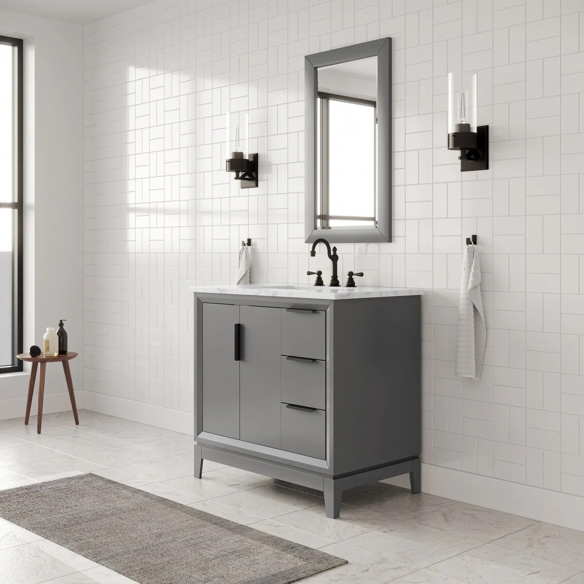 Elizabeth 36-Inch Single Sink Carrara White Marble Vanity