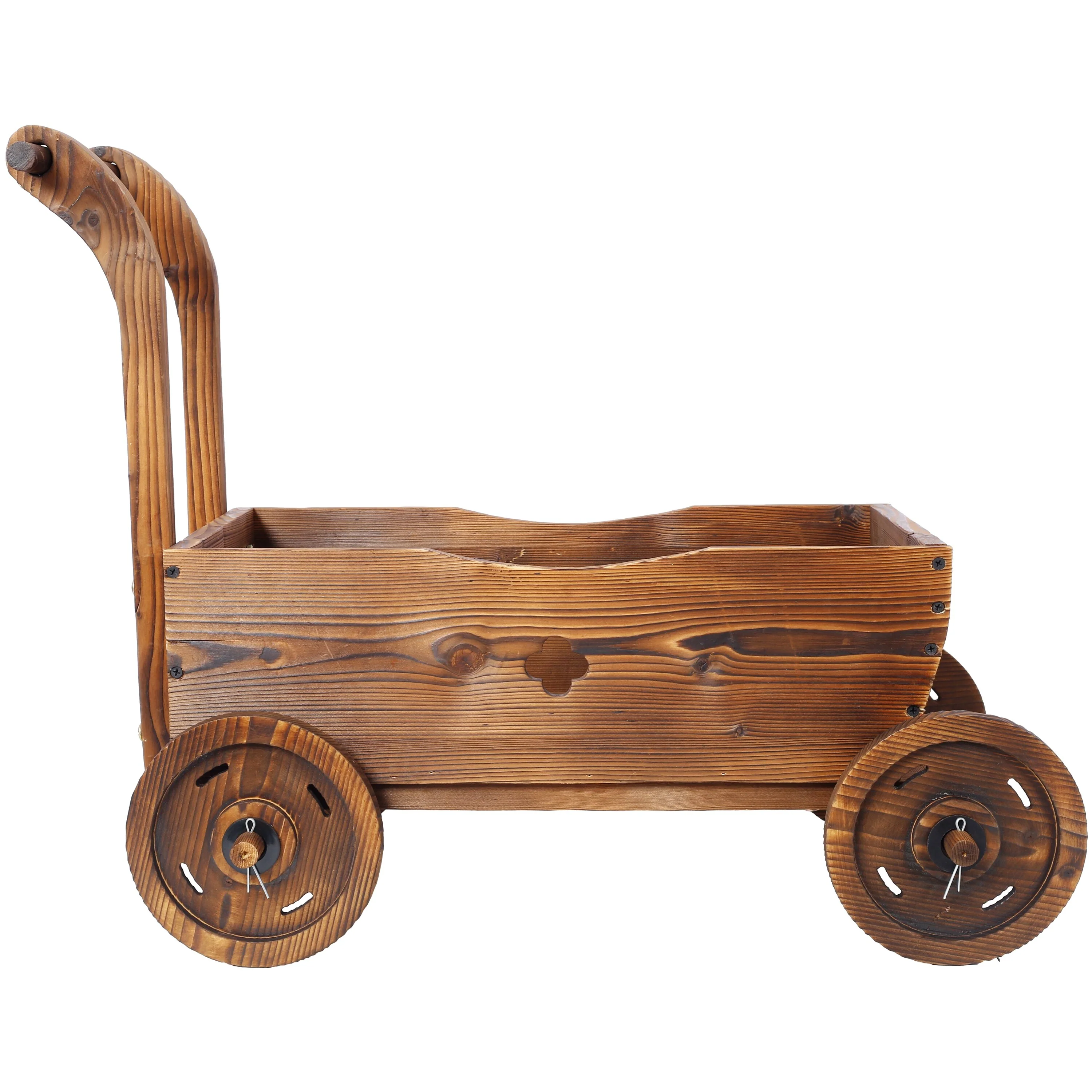 41.4 in. Brown Wood Wagon Outdoor Flower Planter Pot with Wheels for Garden Decor
