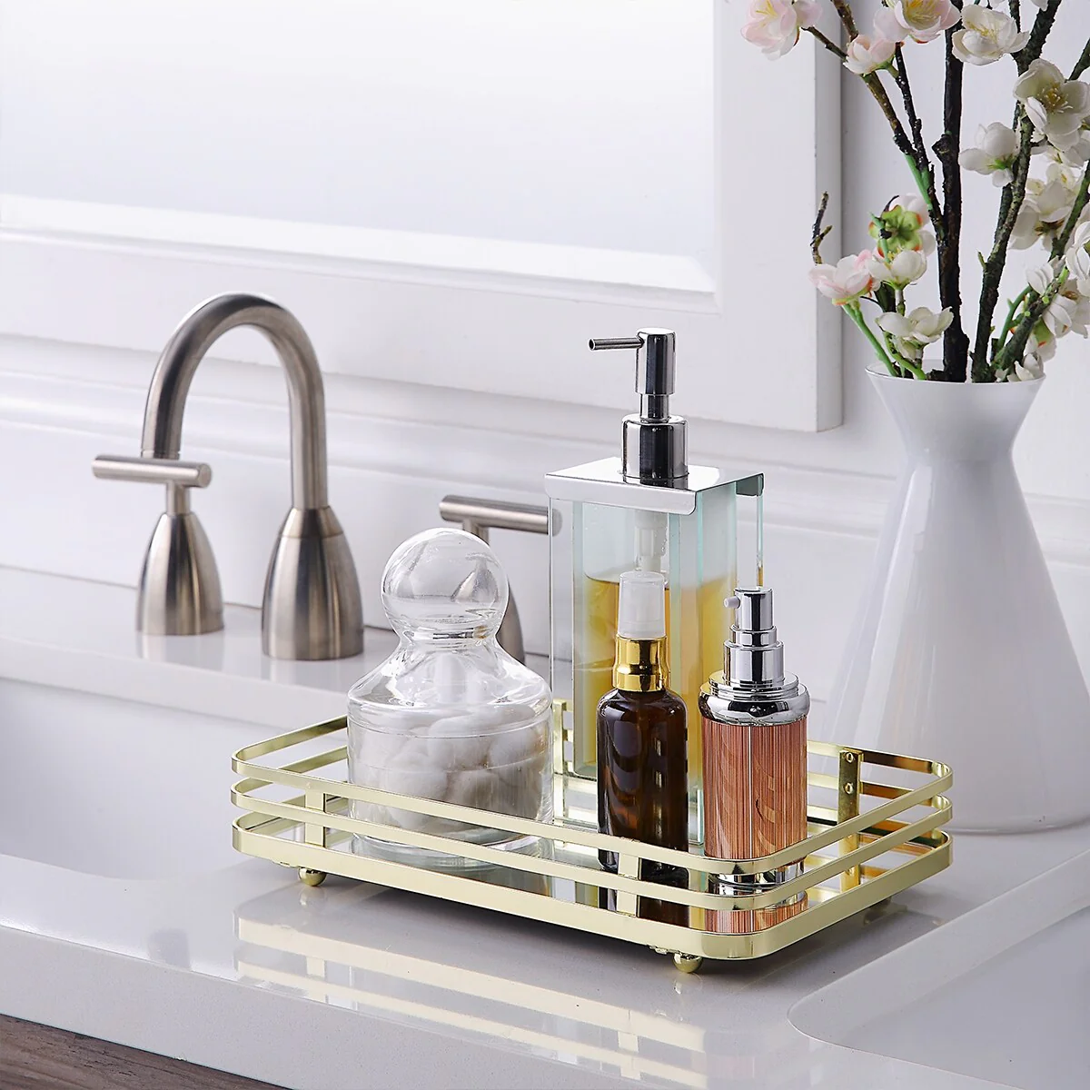 Vanity Perfume Dresser Jewelry Organizer Makeup Mirror Tray