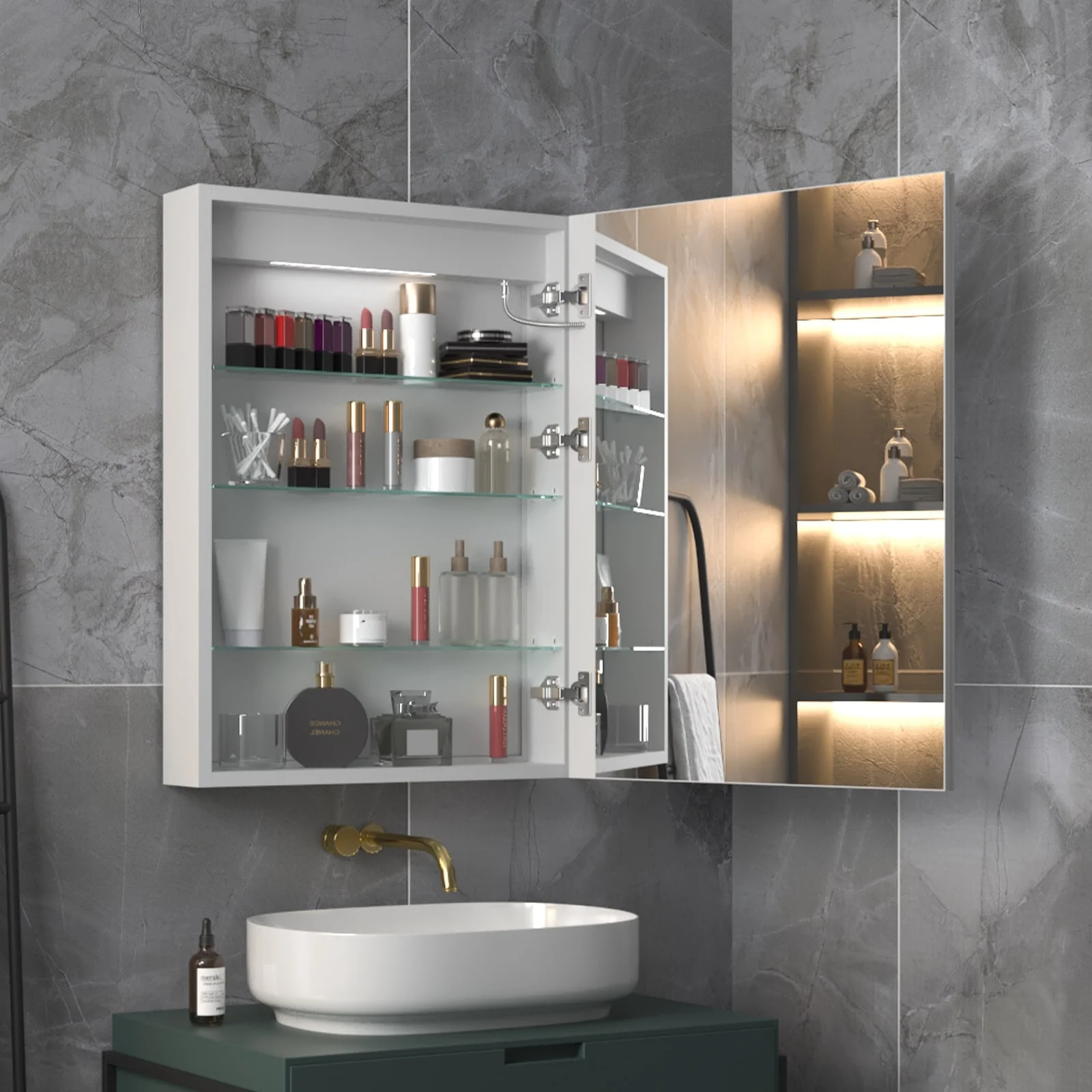 ExBrite Led Lighted Medicine Cabinet Recessed or Surface with Mirrors