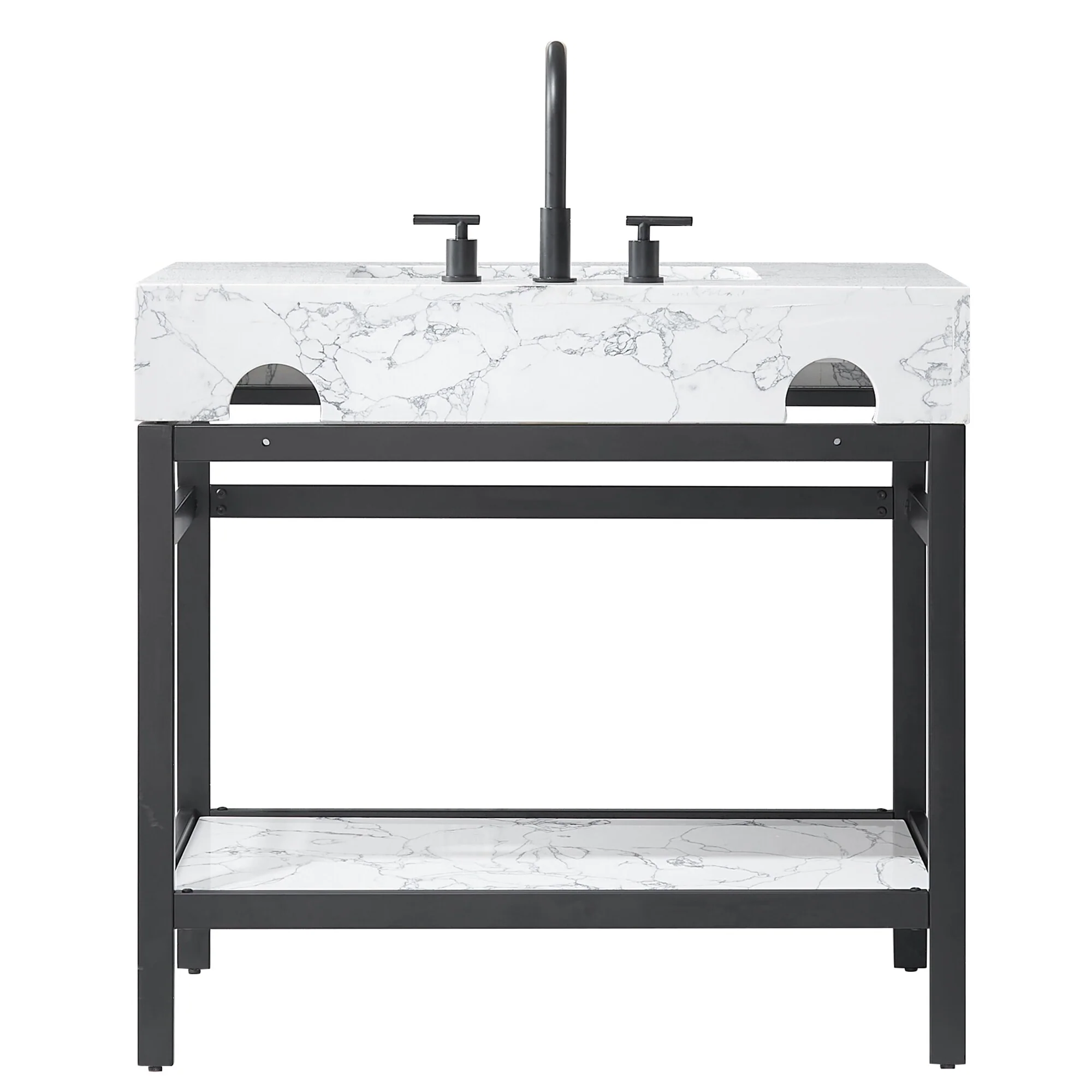 Ecija Bath Vanity, Metal Support with Composite Stone Top, no Mirror